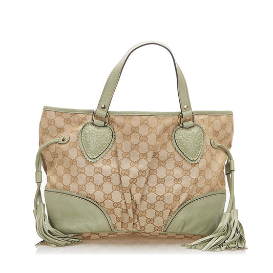 Gucci GG SHG Canvas Brown Green Tote Bag Bag Shg