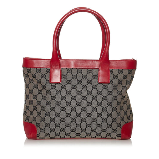 Gucci GG SHG Canvas Brown Red Tote Bag 4