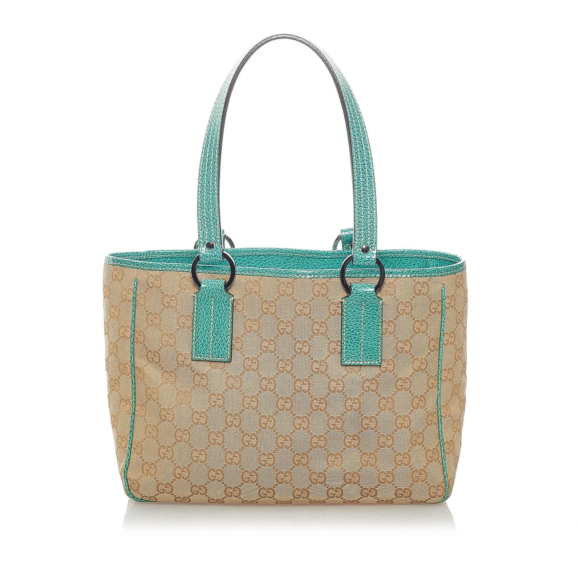 Gucci GG SHG Canvas Calf Brown Blue Tote Bag