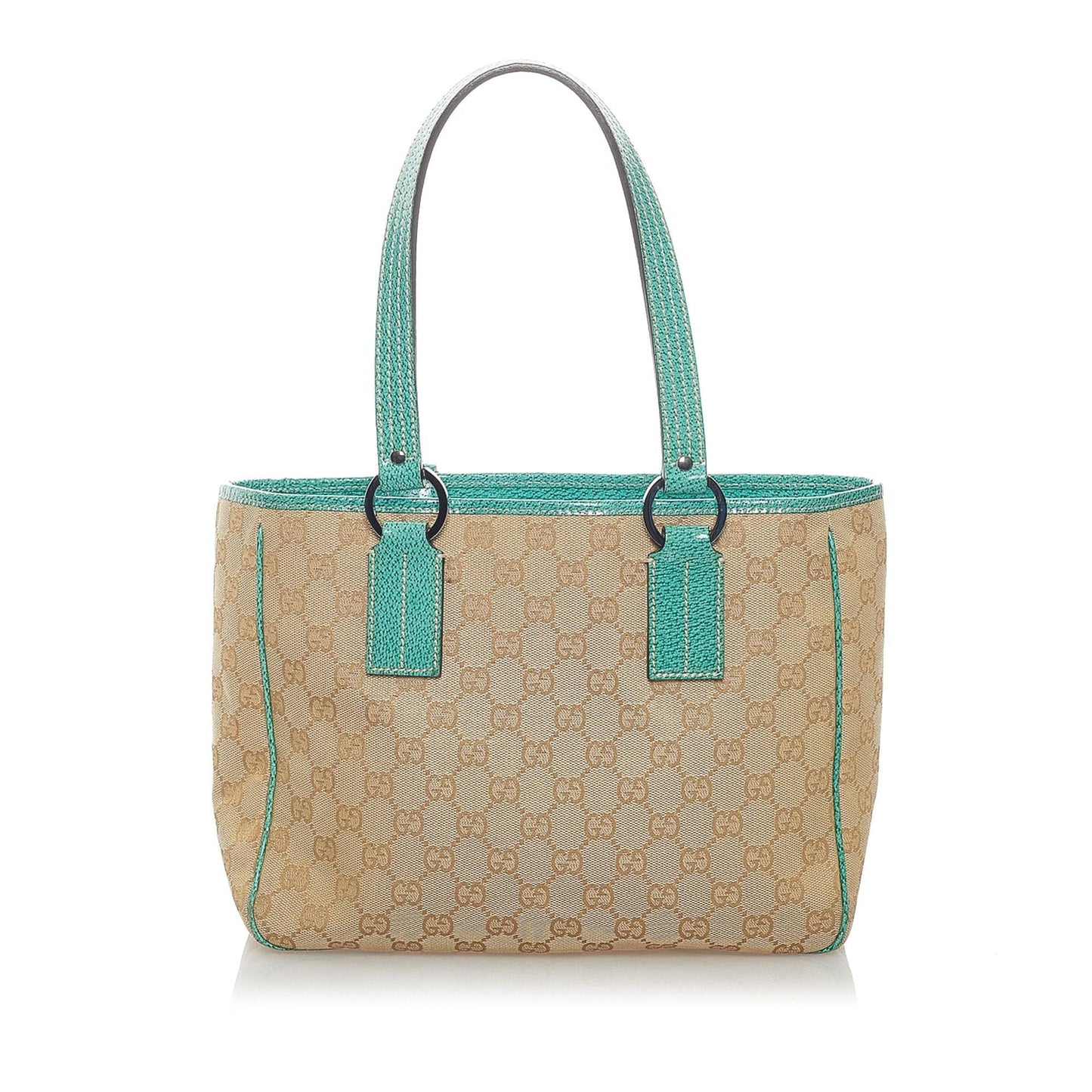 Gucci GG SHG Canvas Calf Brown Blue Tote Bag