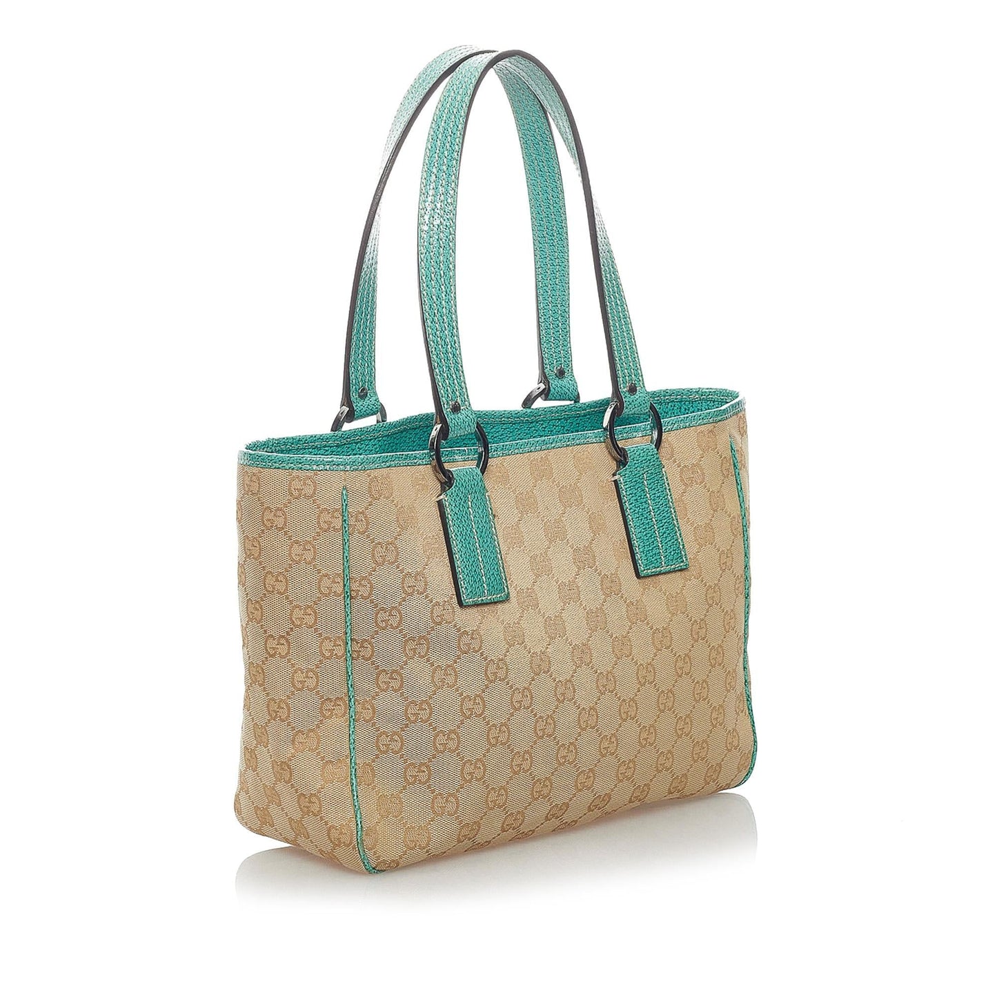 Gucci GG SHG Canvas Calf Brown Blue Tote Bag