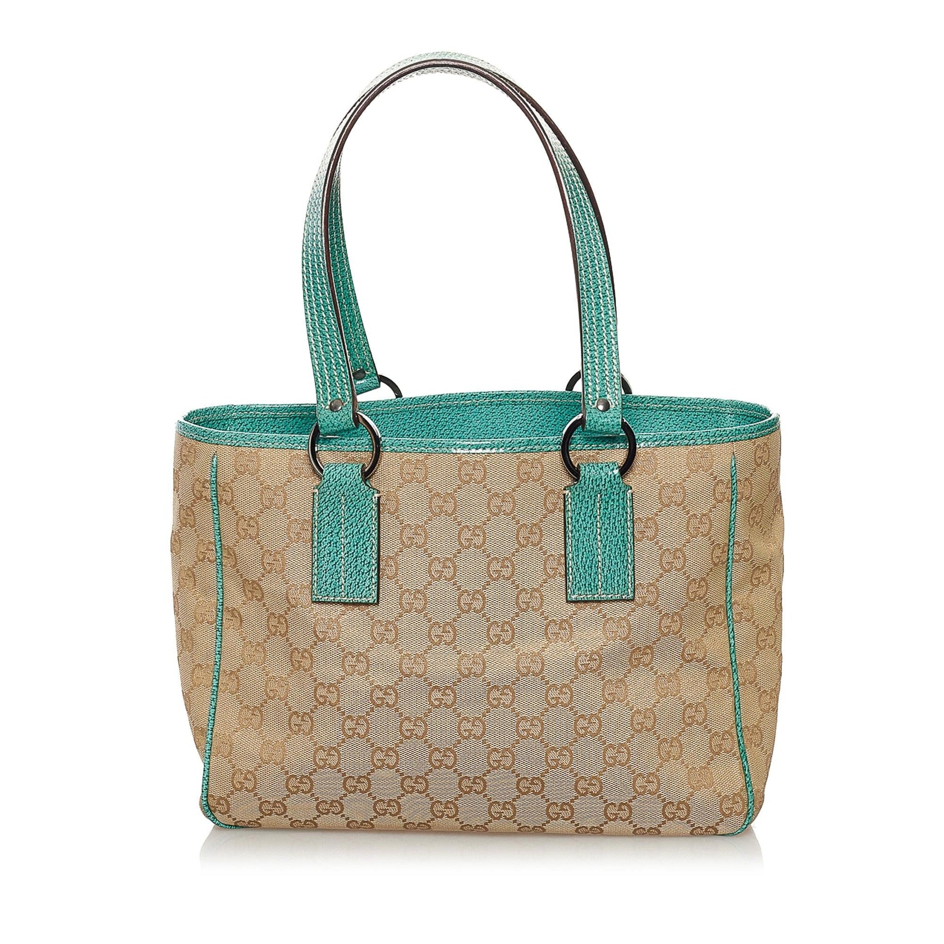 Gucci GG SHG Canvas Brown Green Tote Bag 3