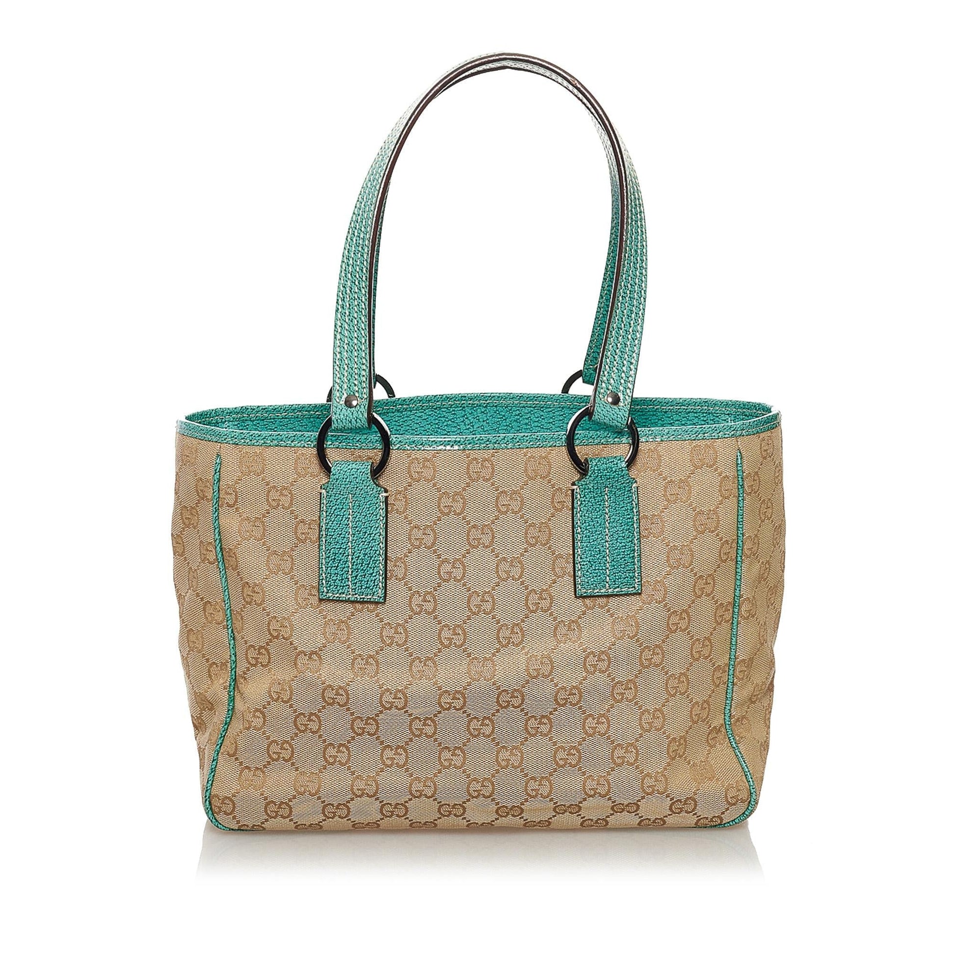 Gucci GG SHG Canvas Brown Green Tote Bag 3