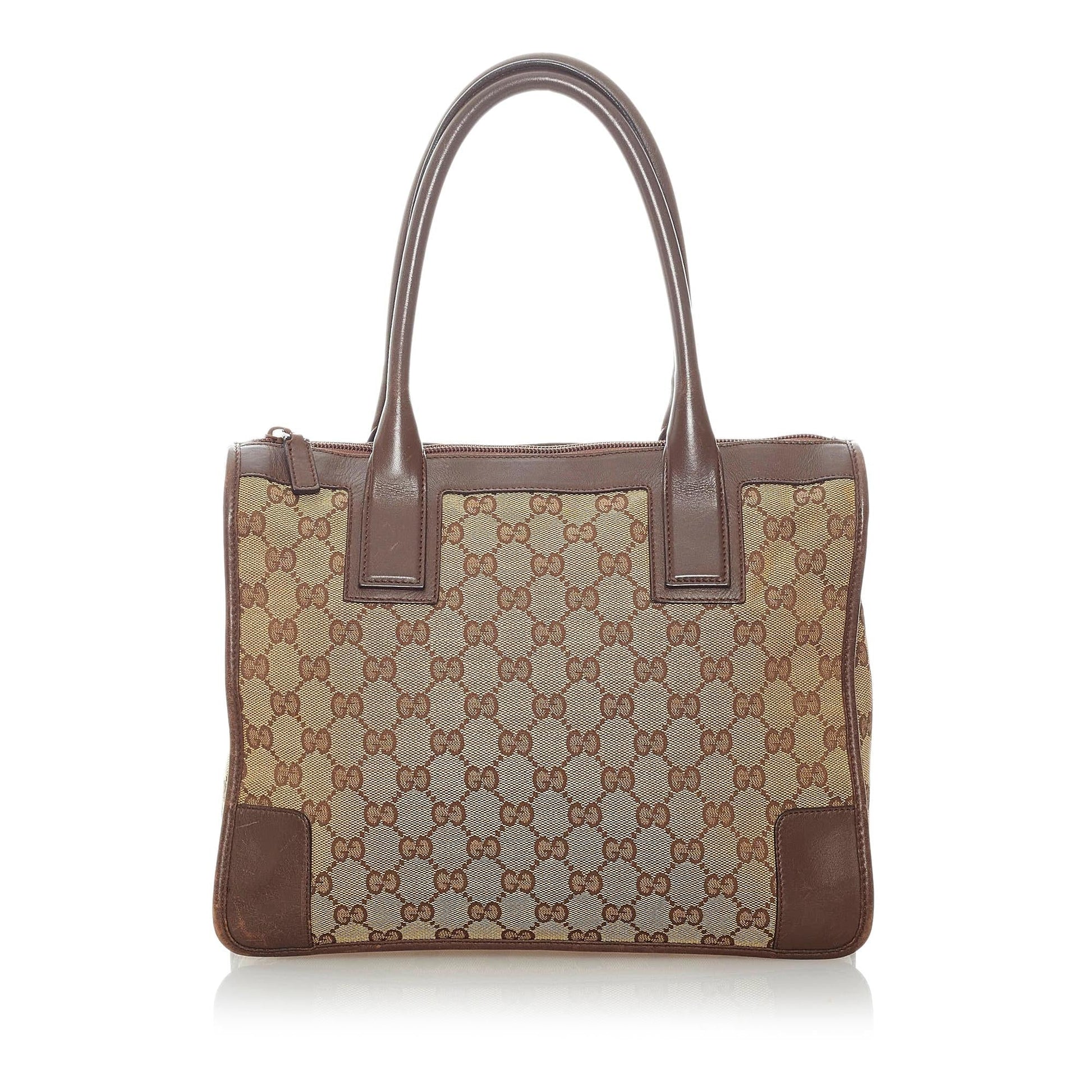 Gucci GG SHG Canvas Calf Brown Tote Bag 14