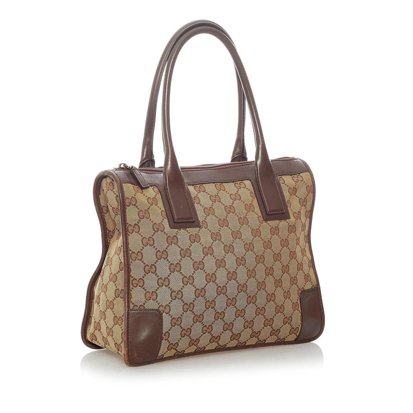 Gucci GG SHG Canvas Calf Brown Tote Bag 14