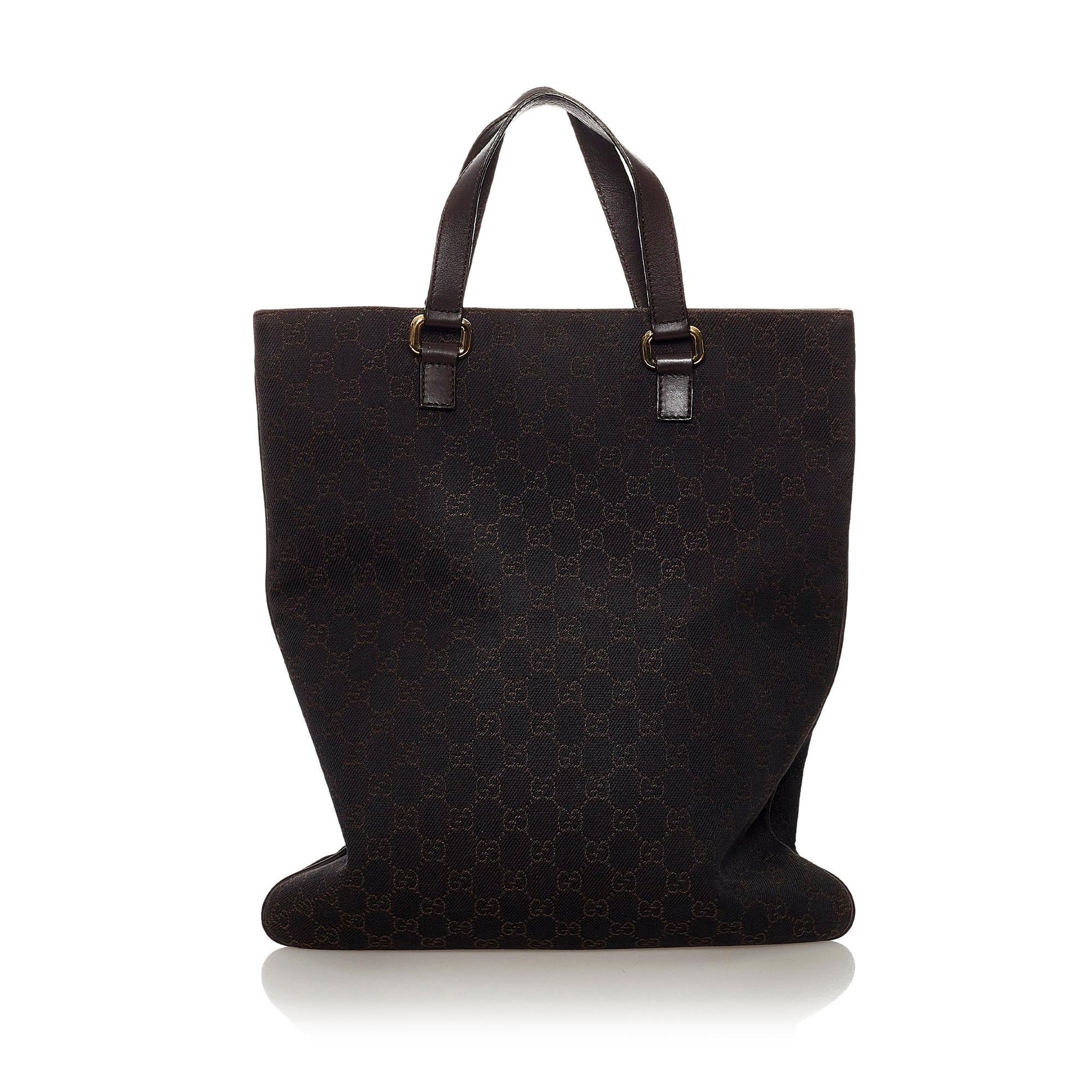Gucci GG SHG Canvas Calf Brown Tote Bag