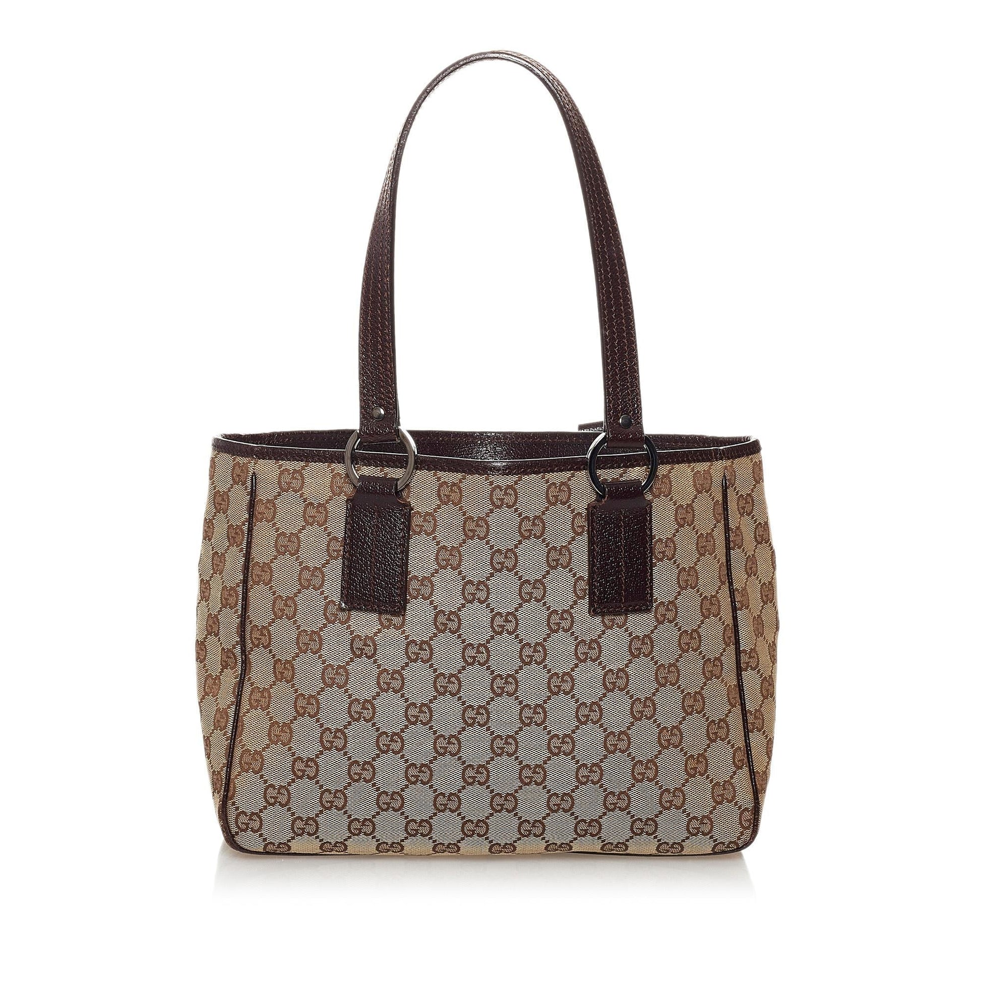 Gucci GG SHG Canvas Calf Brown Tote Bag 3