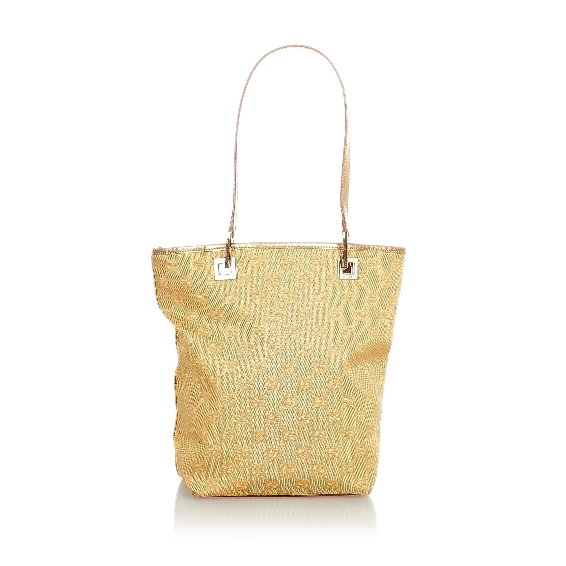 Gucci GG SHG Canvas Brown Gold Tote Bag Bag Shg