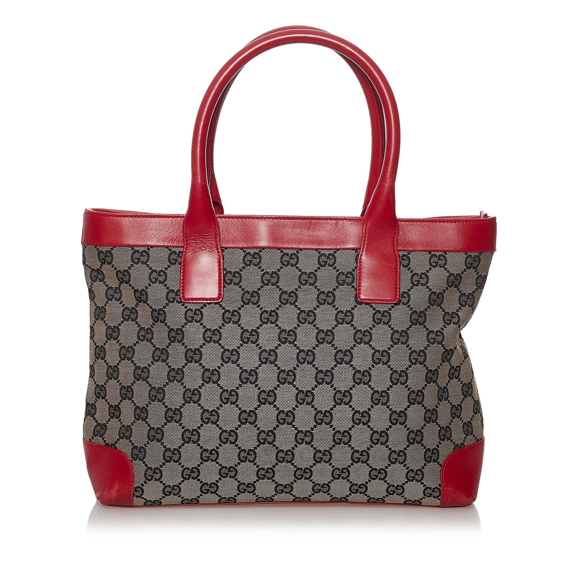 Gucci GG SHG Canvas Brown Red Tote Bag