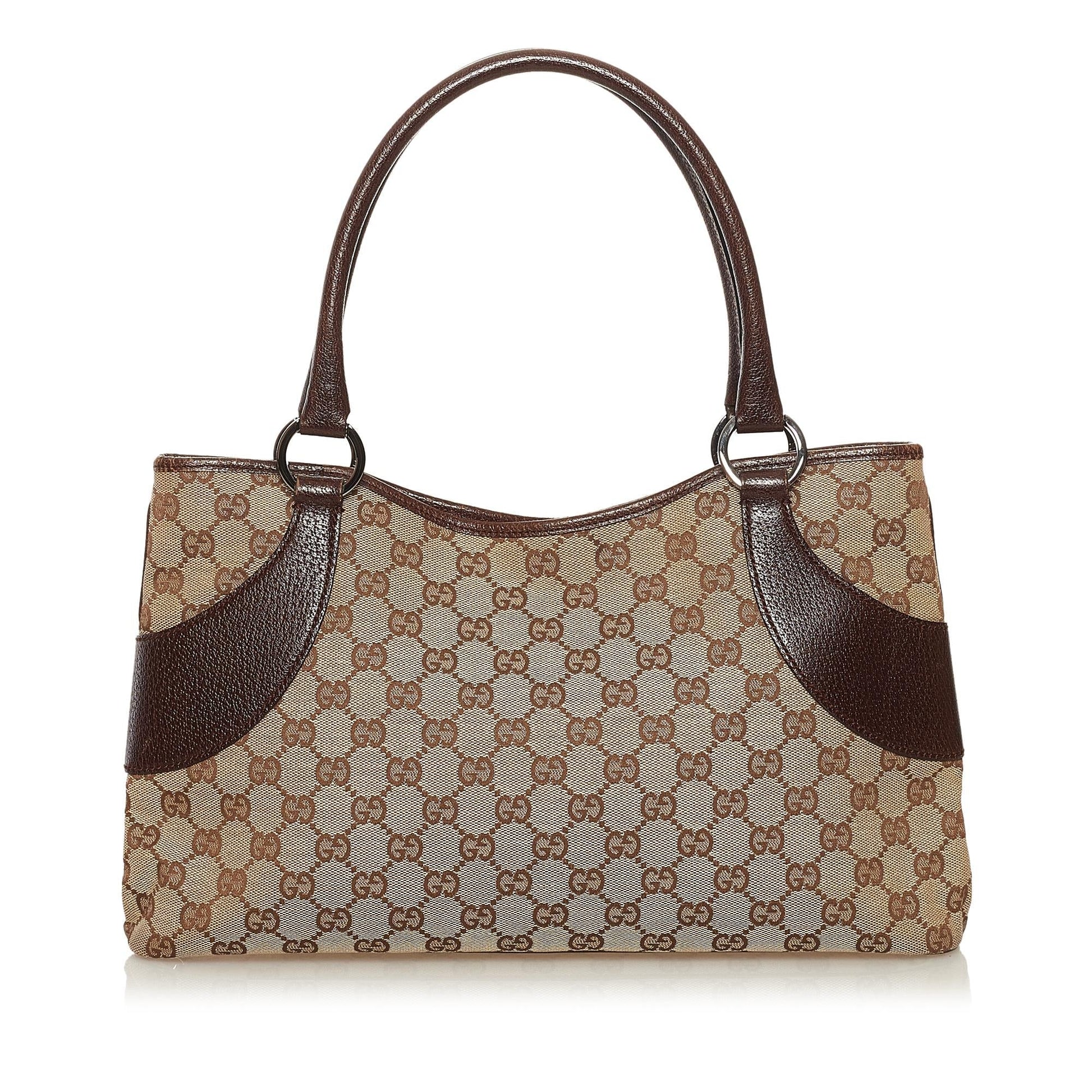 Gucci GG SHG Canvas Calf Brown Tote Bag 5