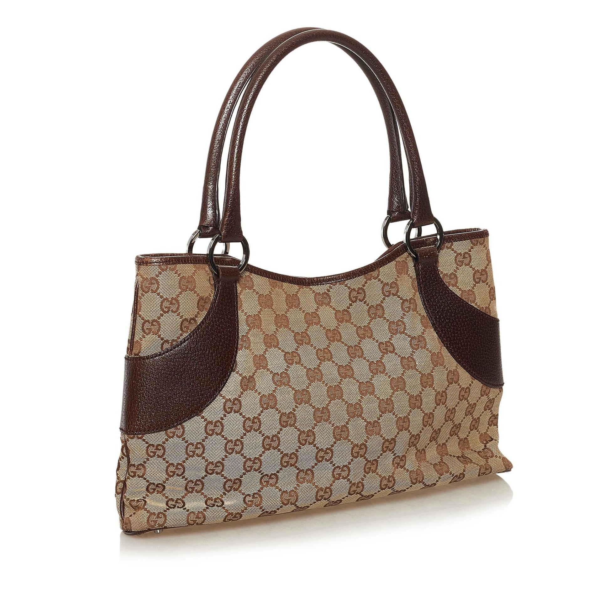 Gucci GG SHG Canvas Calf Brown Tote Bag 5