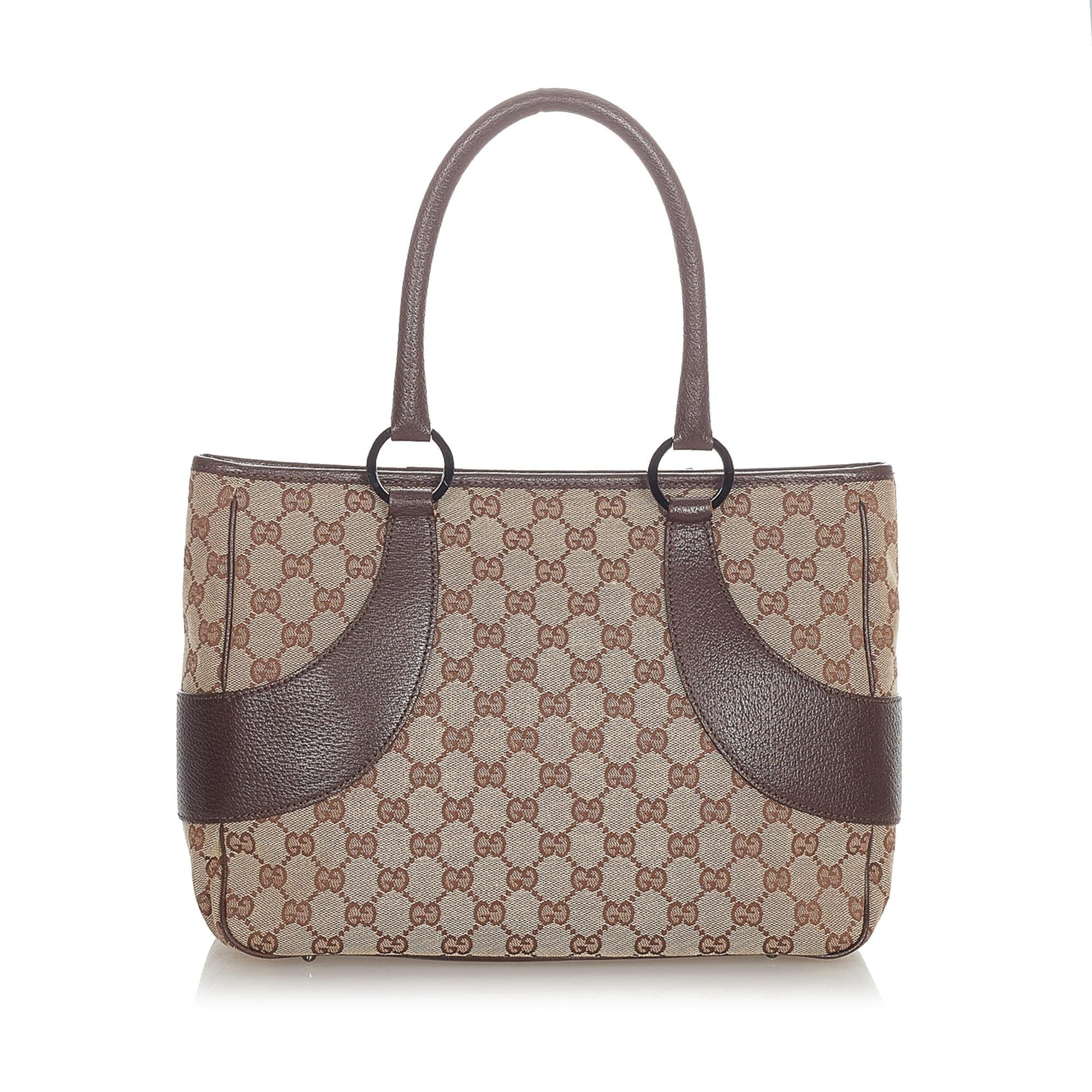 Gucci GG SHG Canvas Calf Brown Tote Bag 6