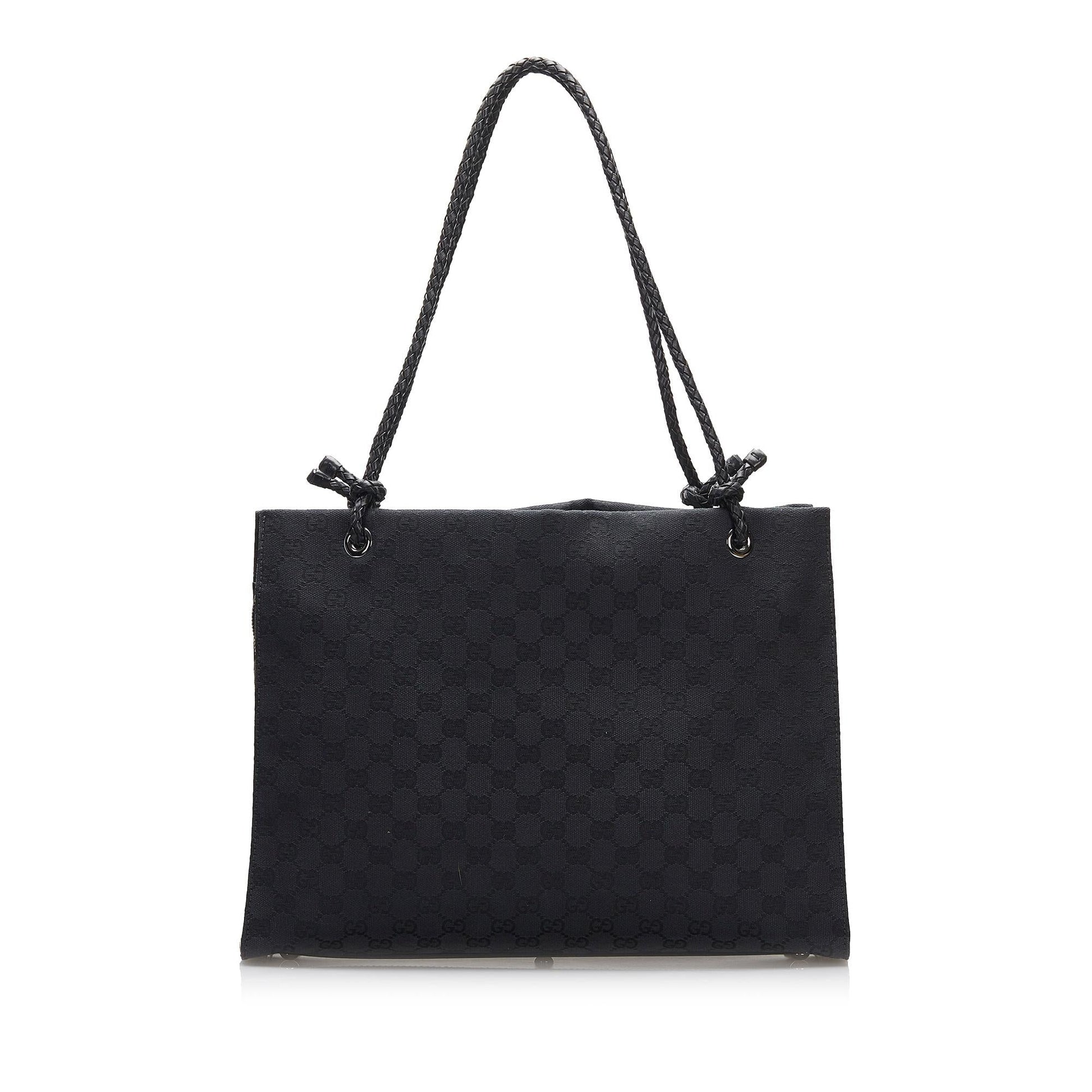 Gucci GG SHG-rygPch Canvas Black Tote Bag