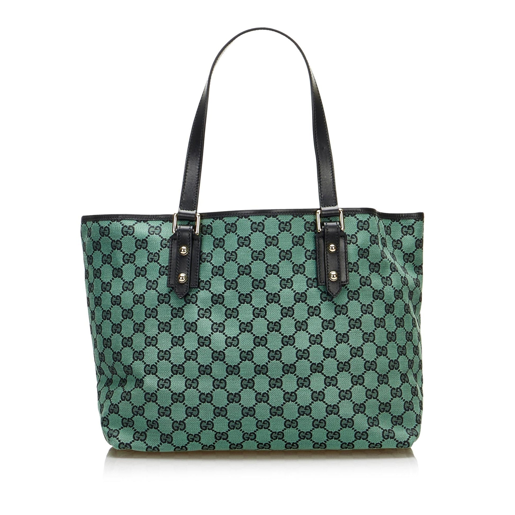 Gucci GG SHG-NayASu Canvas Calf Black Green Tote Bag