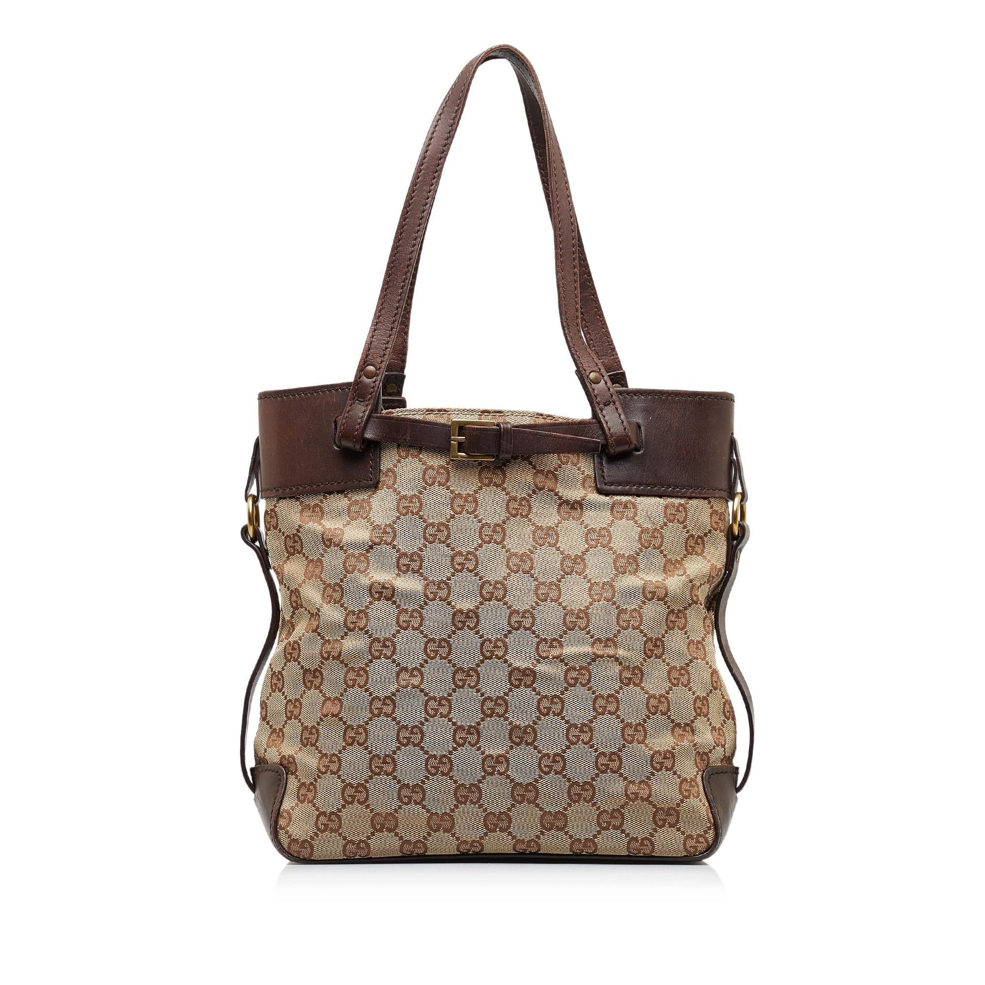 Gucci GG SHG-fBmDQn Canvas Calf Brown Tote Bag