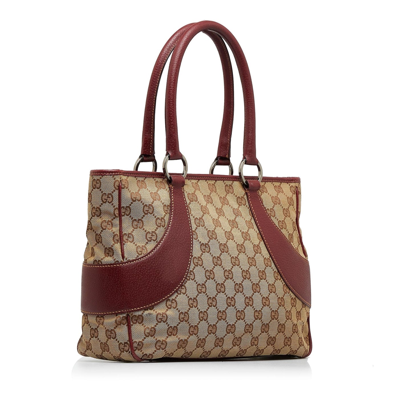 Gucci GG SHG-5gRQ8d Canvas Calf Brown Red Tote Bag