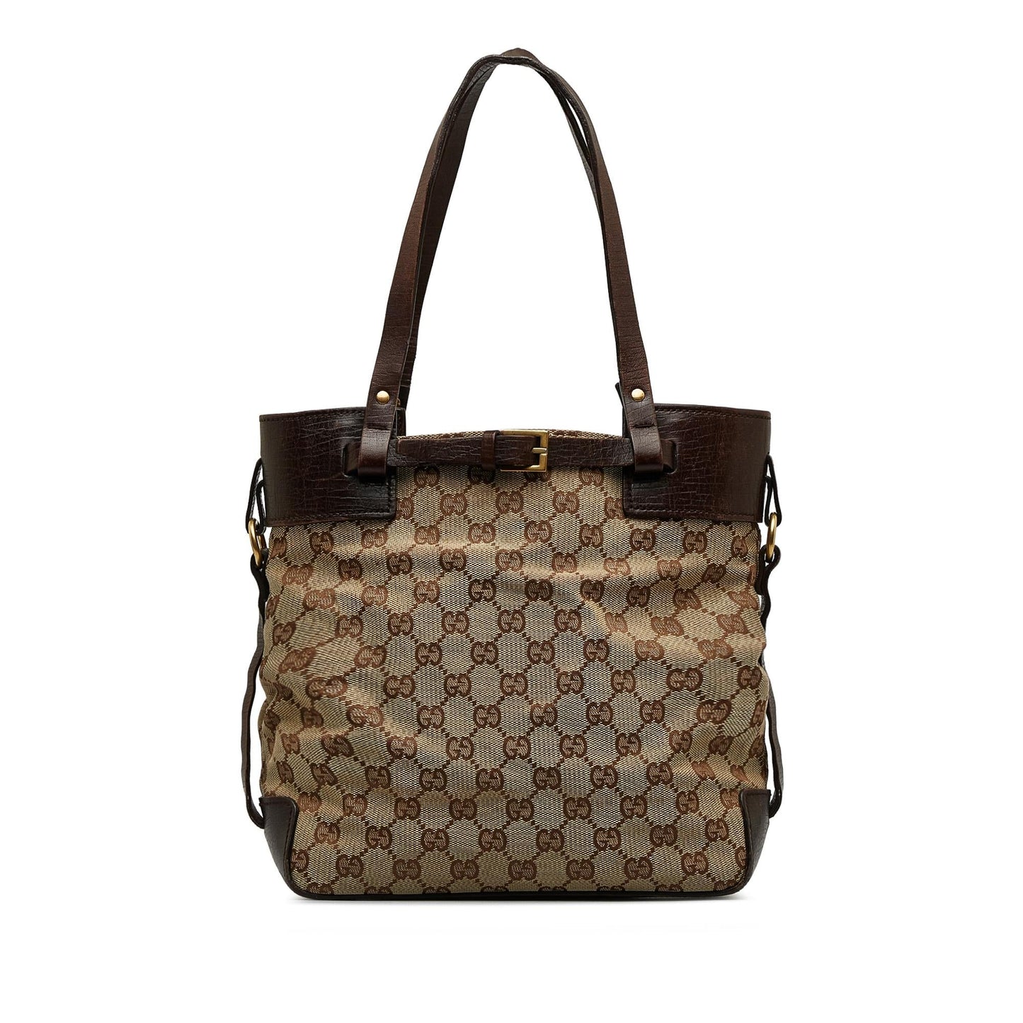 Gucci GG SHG-RwdRiO Canvas Calf Brown Tote Bag