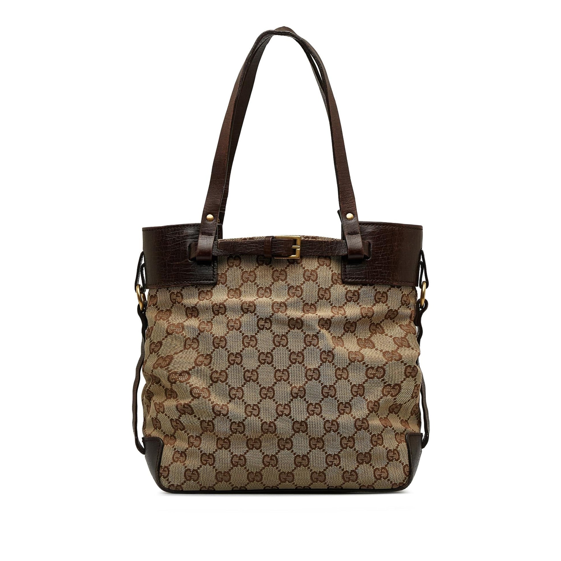 Gucci GG SHG-RwdRiO Canvas Calf Brown Tote Bag