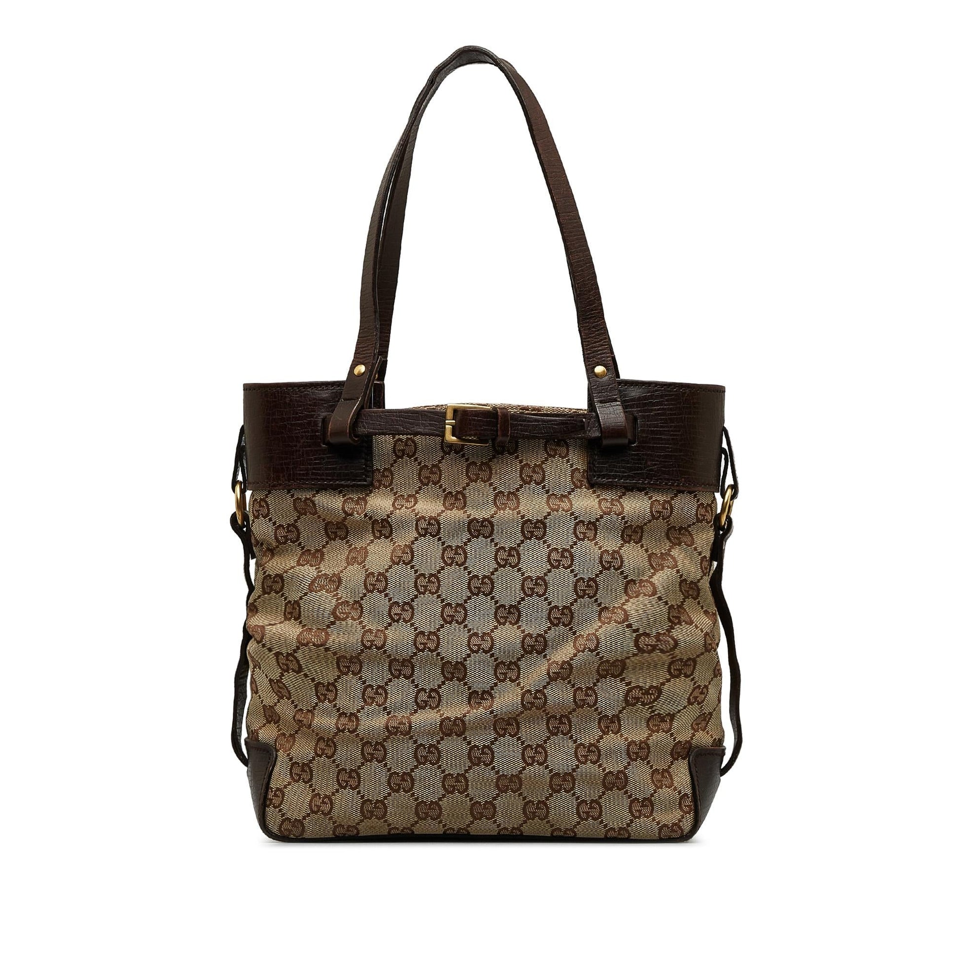 Gucci GG SHG-RwdRiO Canvas Calf Brown Tote Bag