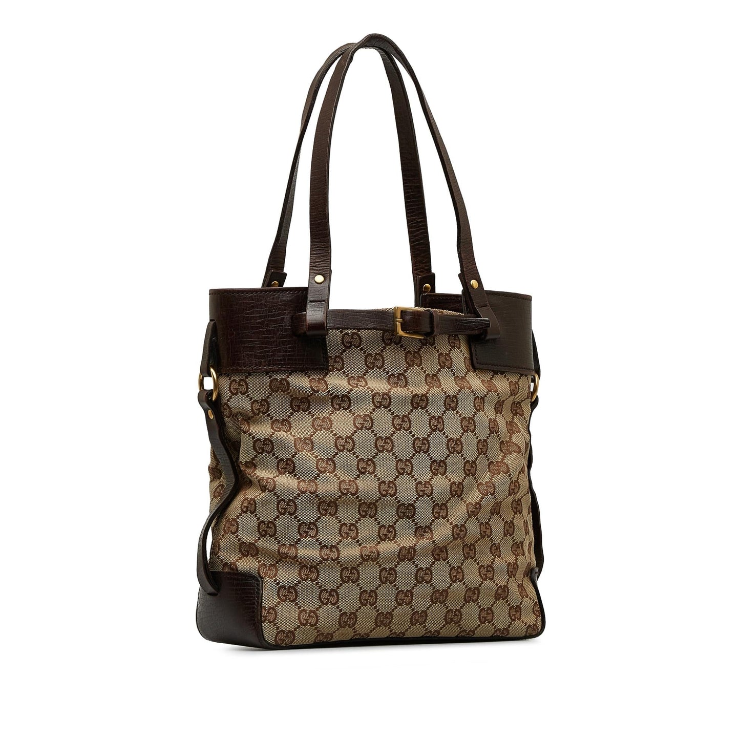 Gucci GG SHG-RwdRiO Canvas Calf Brown Tote Bag