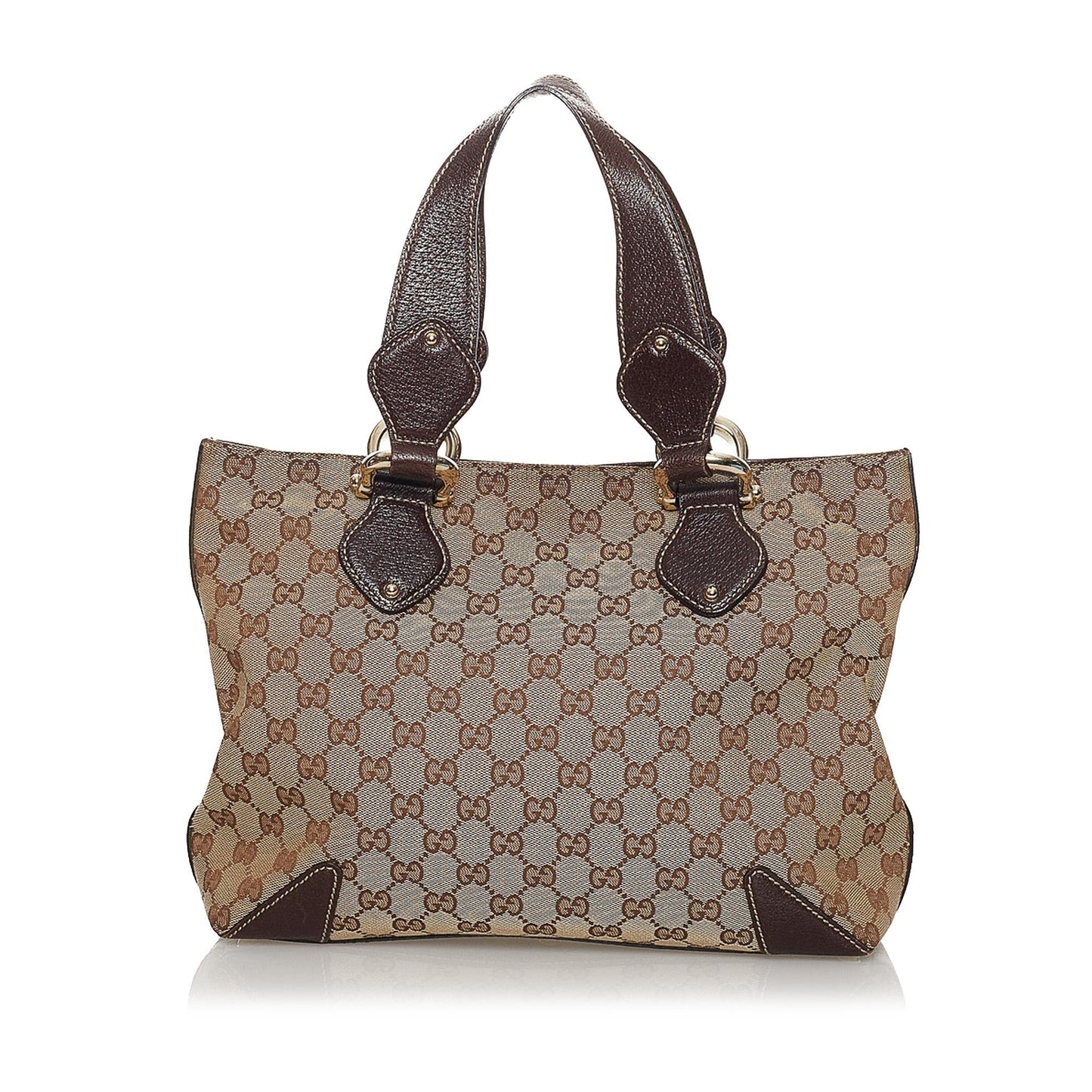 Gucci GG SHG Canvas Calf Brown Tote Bag Tote Shg