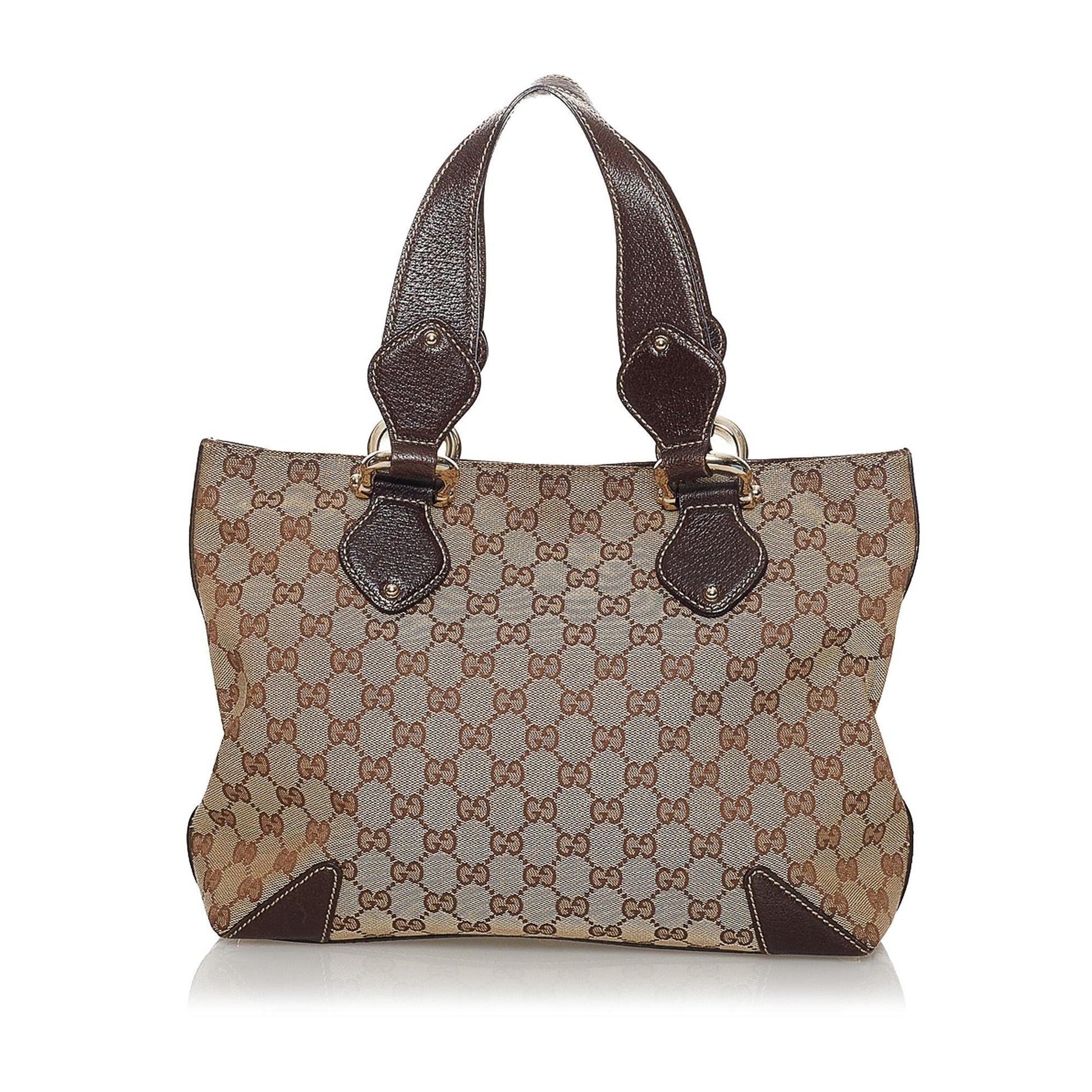 Gucci GG SHG Canvas Calf Brown Tote Bag Tote Shg