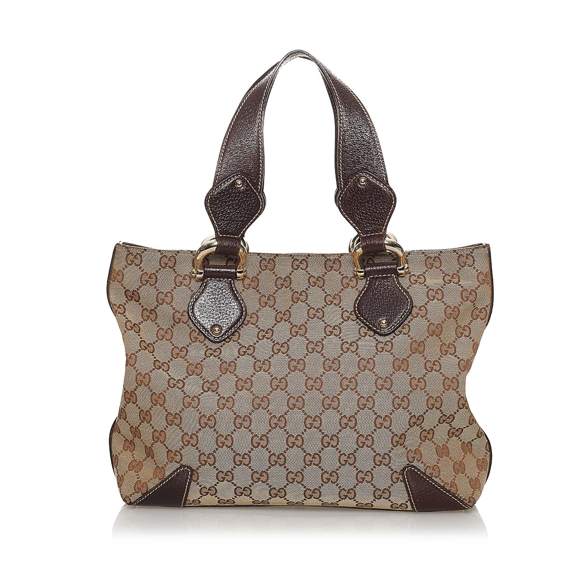 Gucci GG SHG Canvas Calf Brown Tote Bag Tote Shg