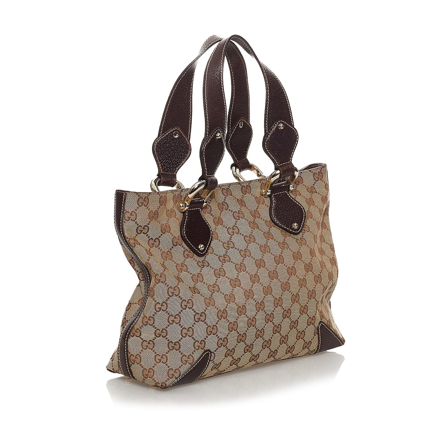 Gucci GG SHG Canvas Calf Brown Tote Bag Tote Shg