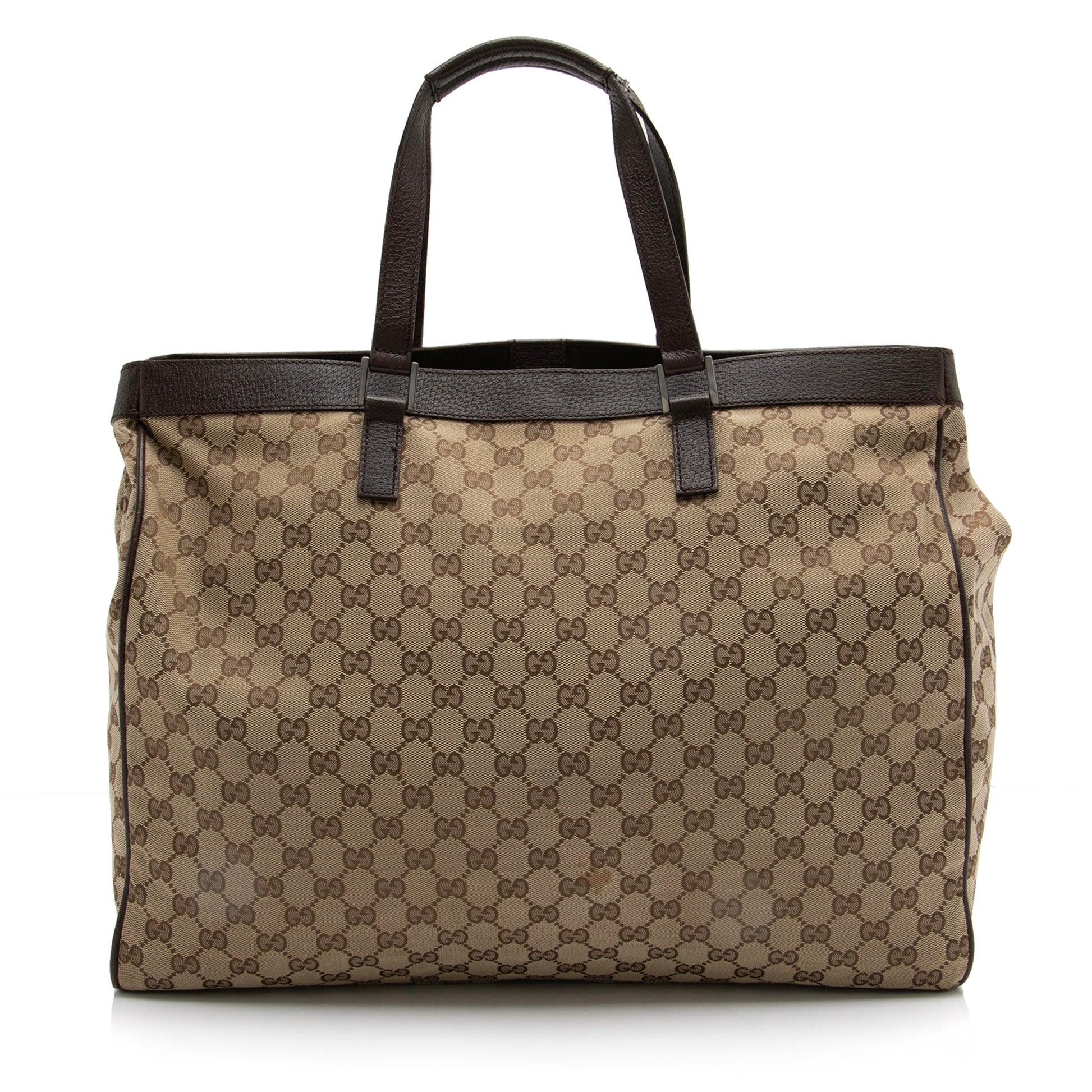 Gucci GG SHF Leather Canvas Brown Beige Tote Bag