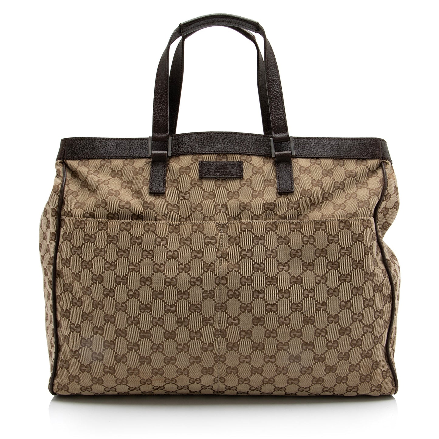 Gucci GG SHF Leather Canvas Brown Beige Tote Bag