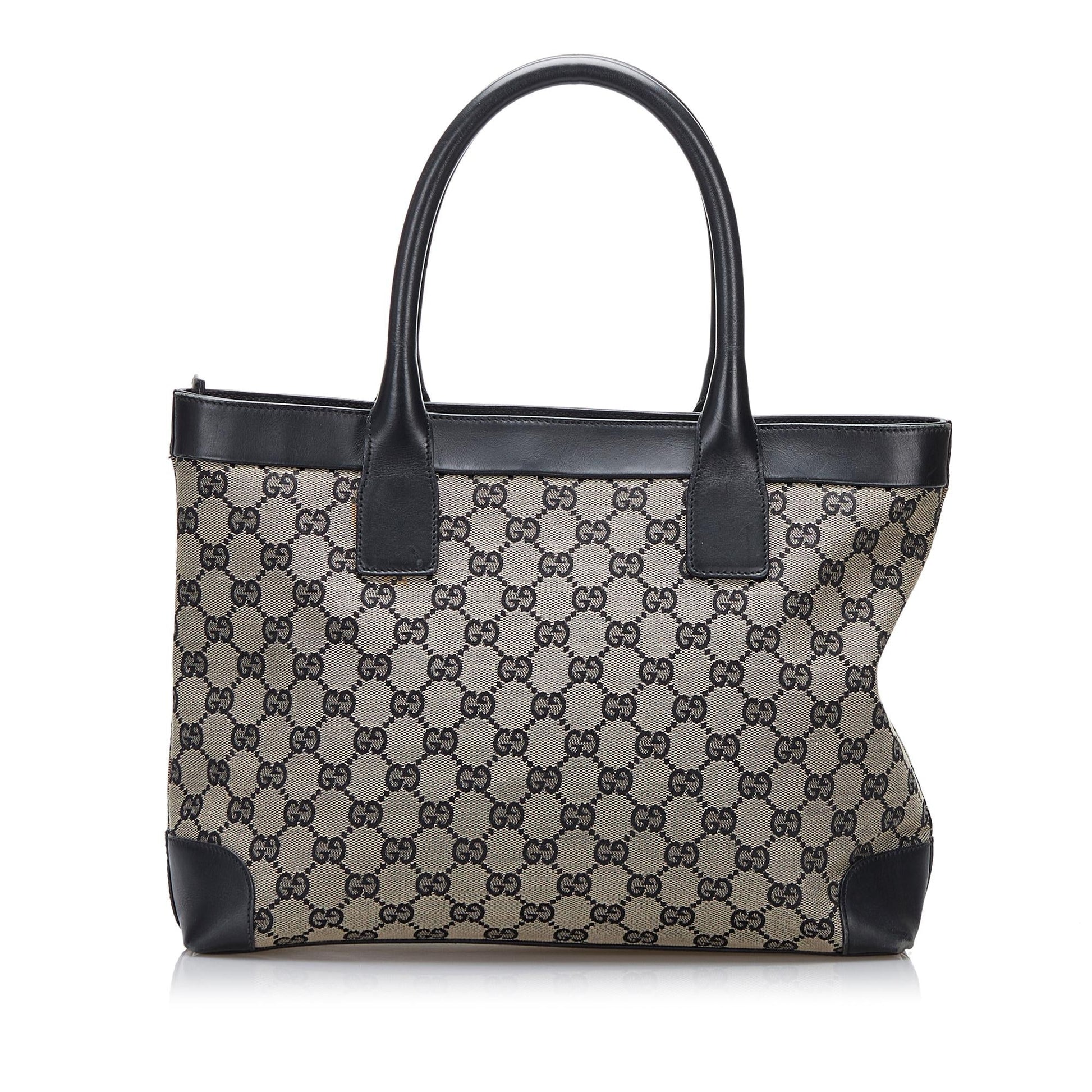 Gucci GG SHG-ZOnJV1 Canvas Calf Black Brown Tote Bag