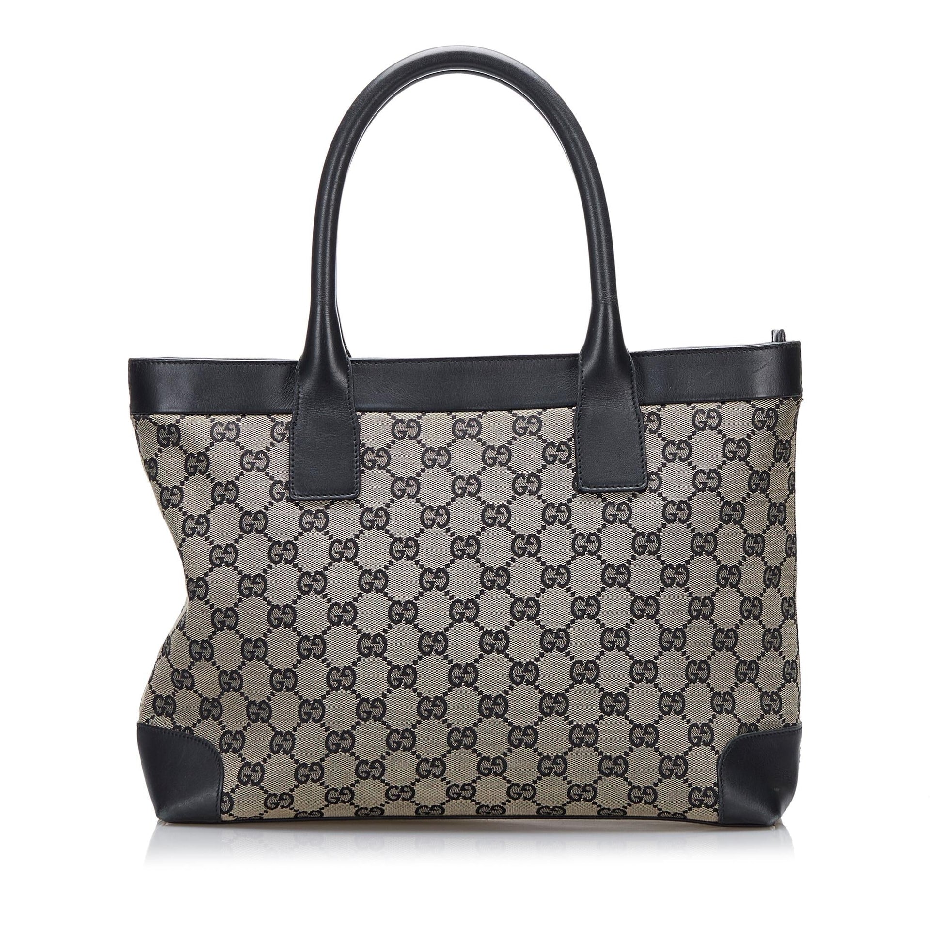 Gucci GG SHG-ZOnJV1 Canvas Calf Black Brown Tote Bag