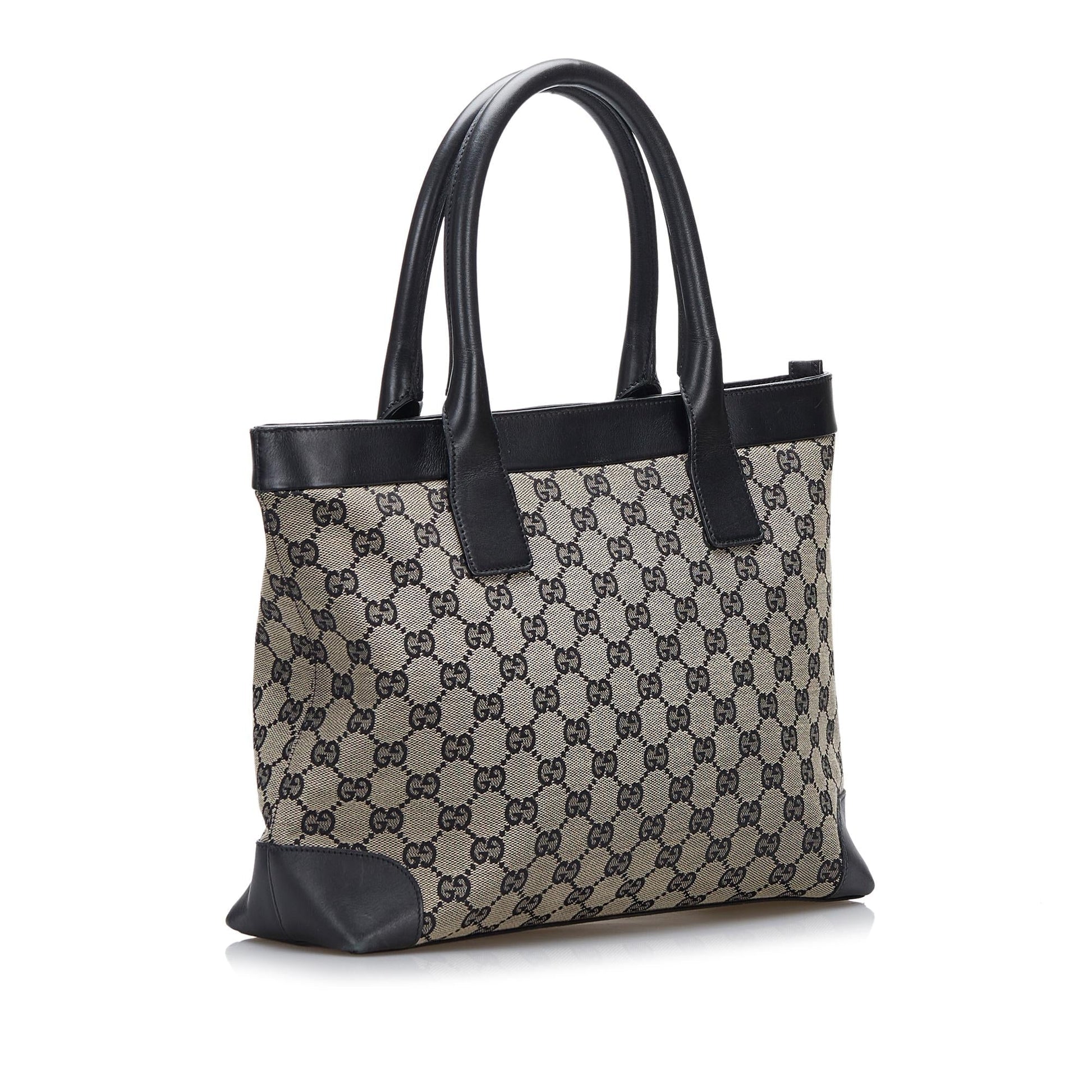Gucci GG SHG-ZOnJV1 Canvas Calf Black Brown Tote Bag