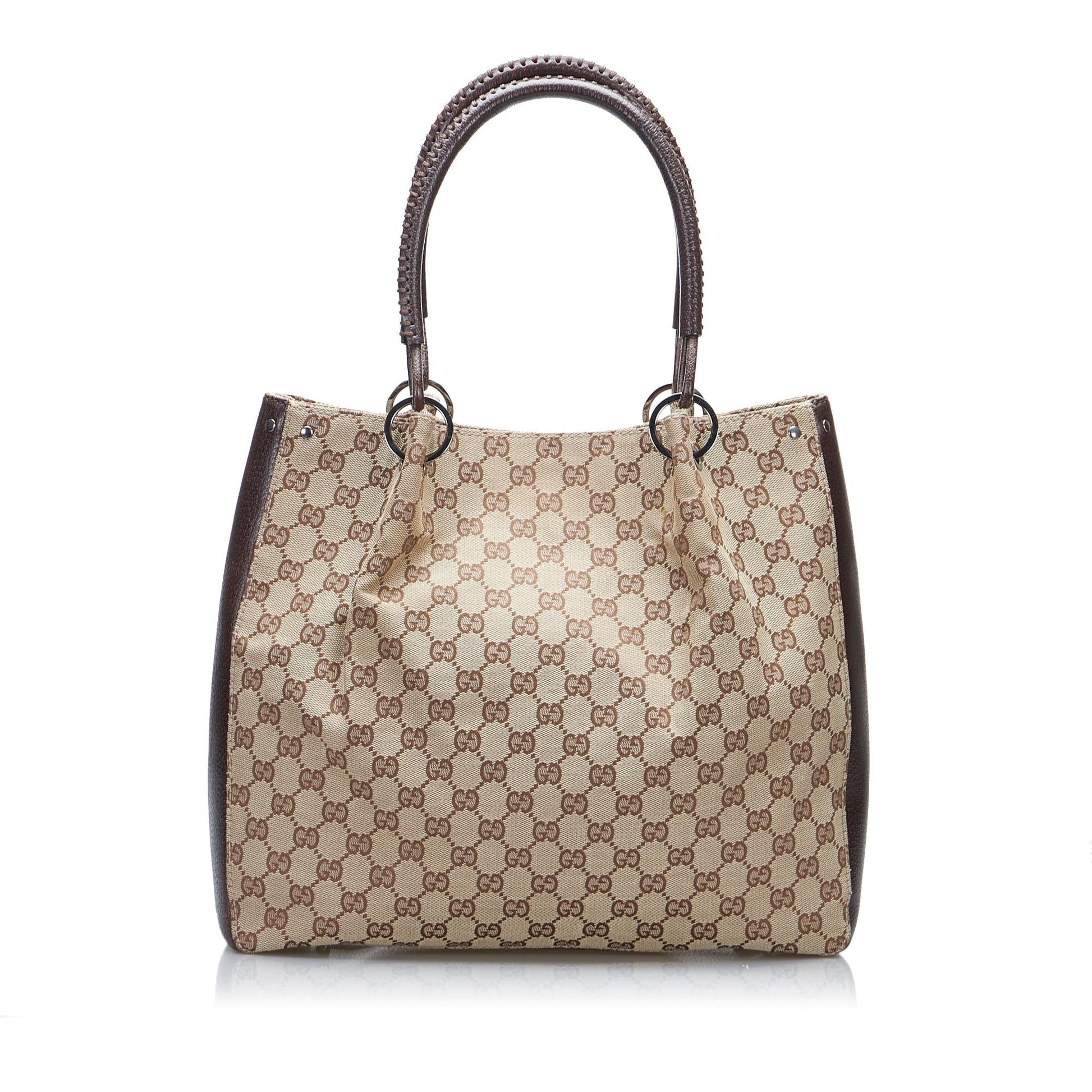 Gucci GG SHG-vyBNdT Canvas Calf Brown Tote Bag