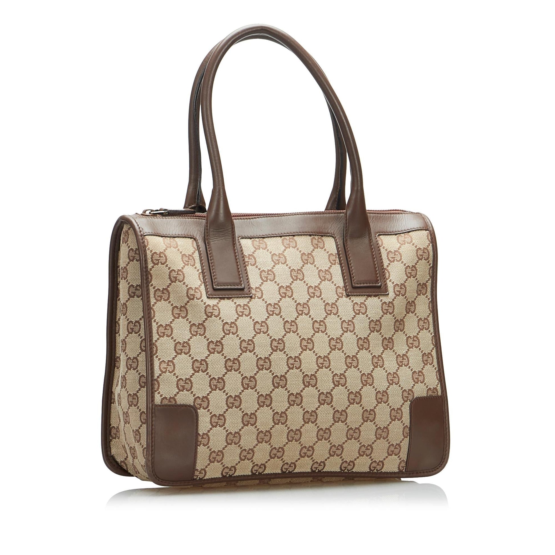 Gucci GG SHG-rxxO5q Canvas Calf Brown Tote Bag