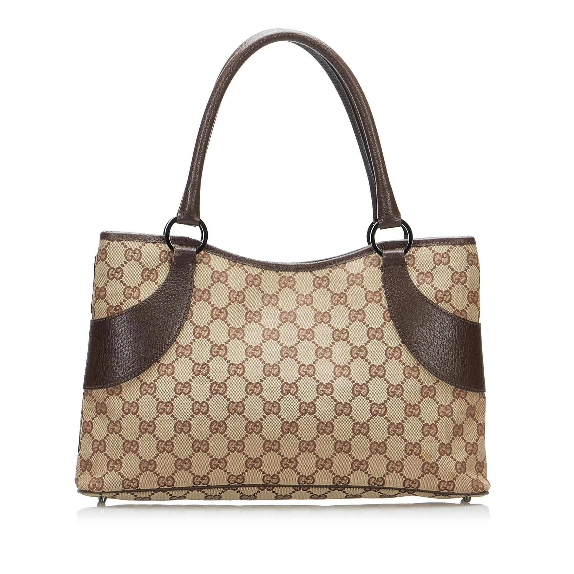 Gucci GG SHG-v3pAeS Canvas Calf Brown Tote Bag