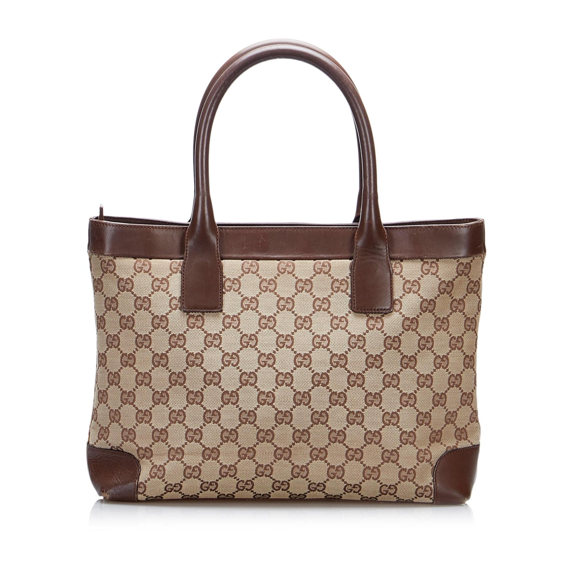 Gucci GG SHG-6ULKyW Canvas Calf Brown Tote Bag