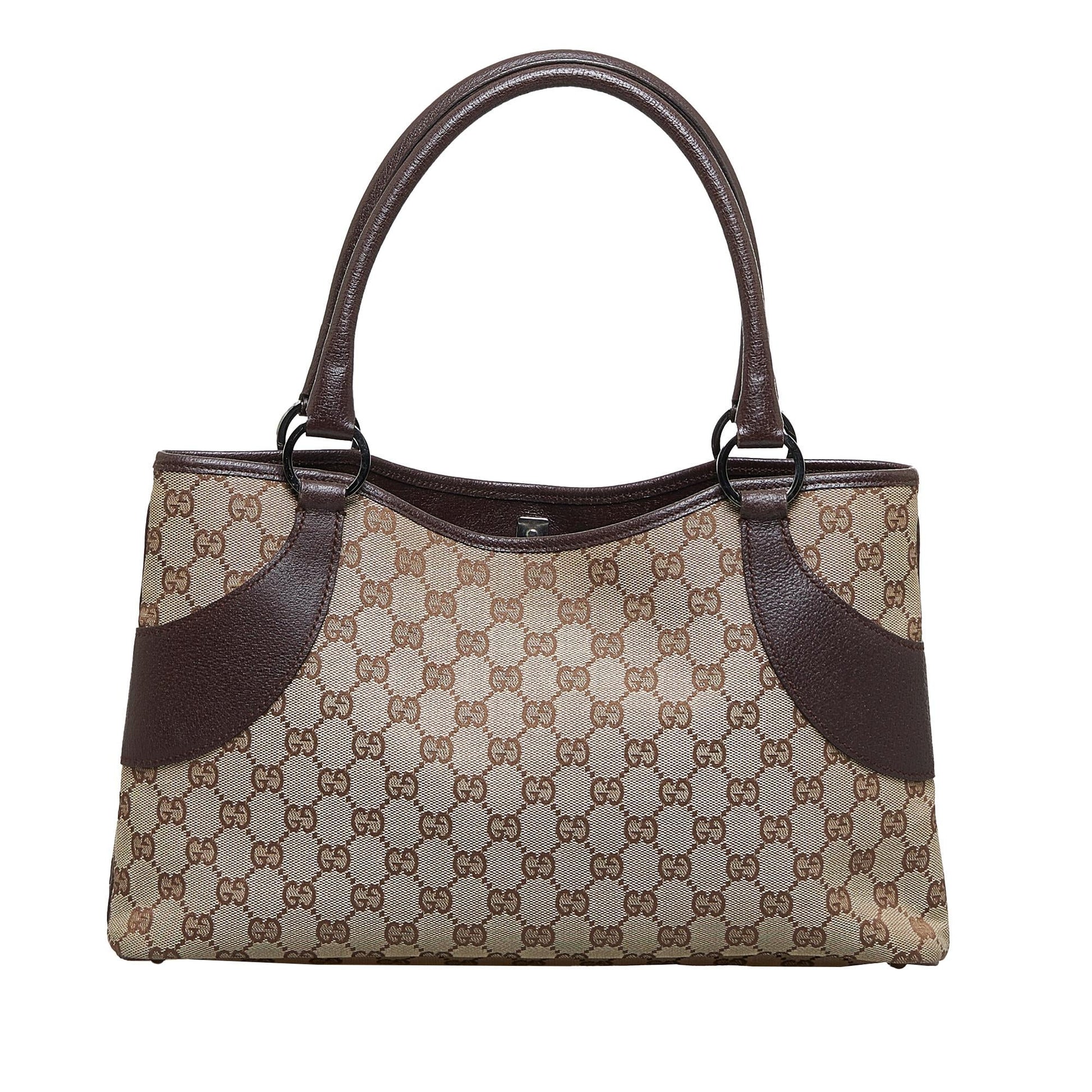 Gucci GG SHG-zPhwGn Canvas Calf Brown Tote Bag