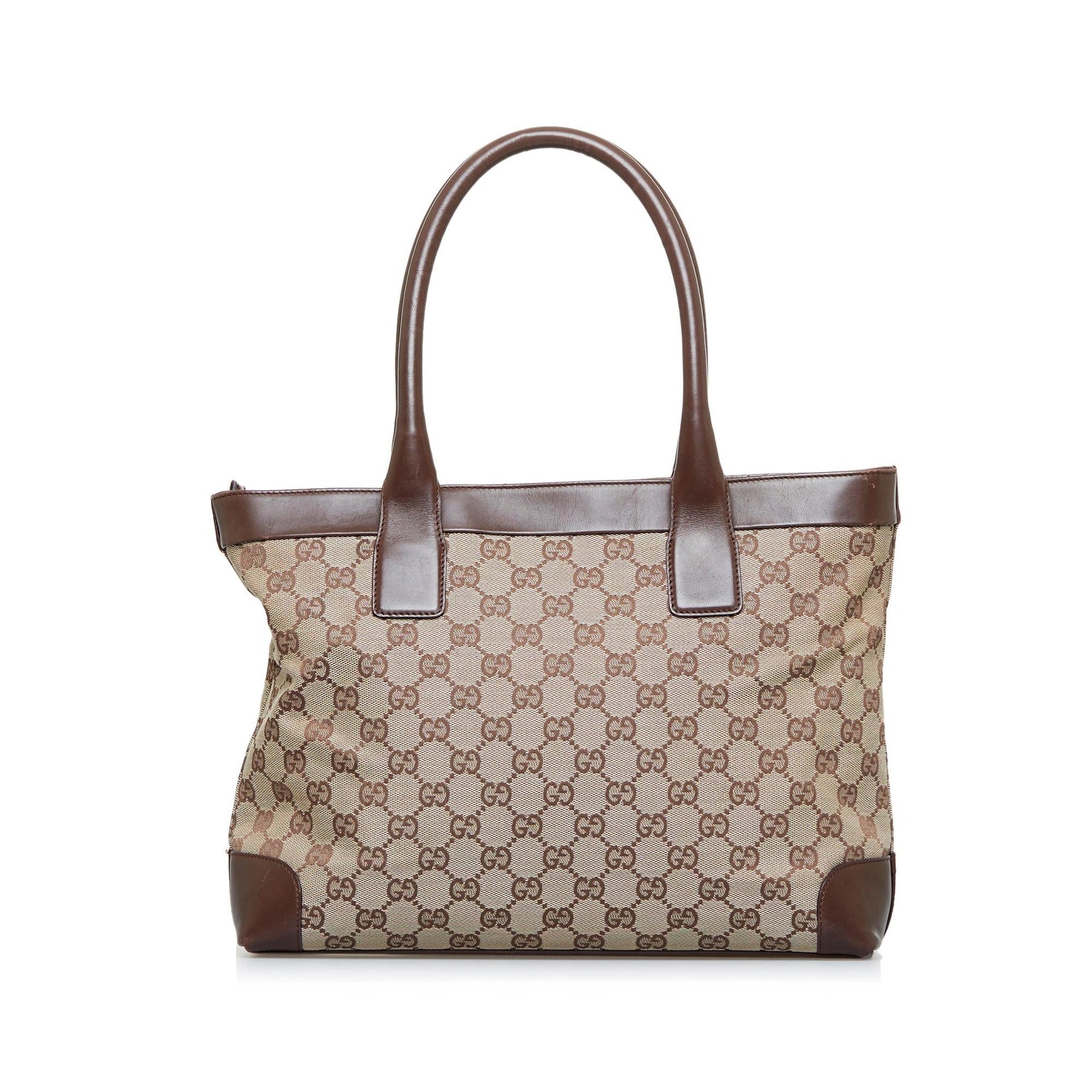 Gucci GG SHG-Qrdclg Canvas Calf Brown Tote Bag