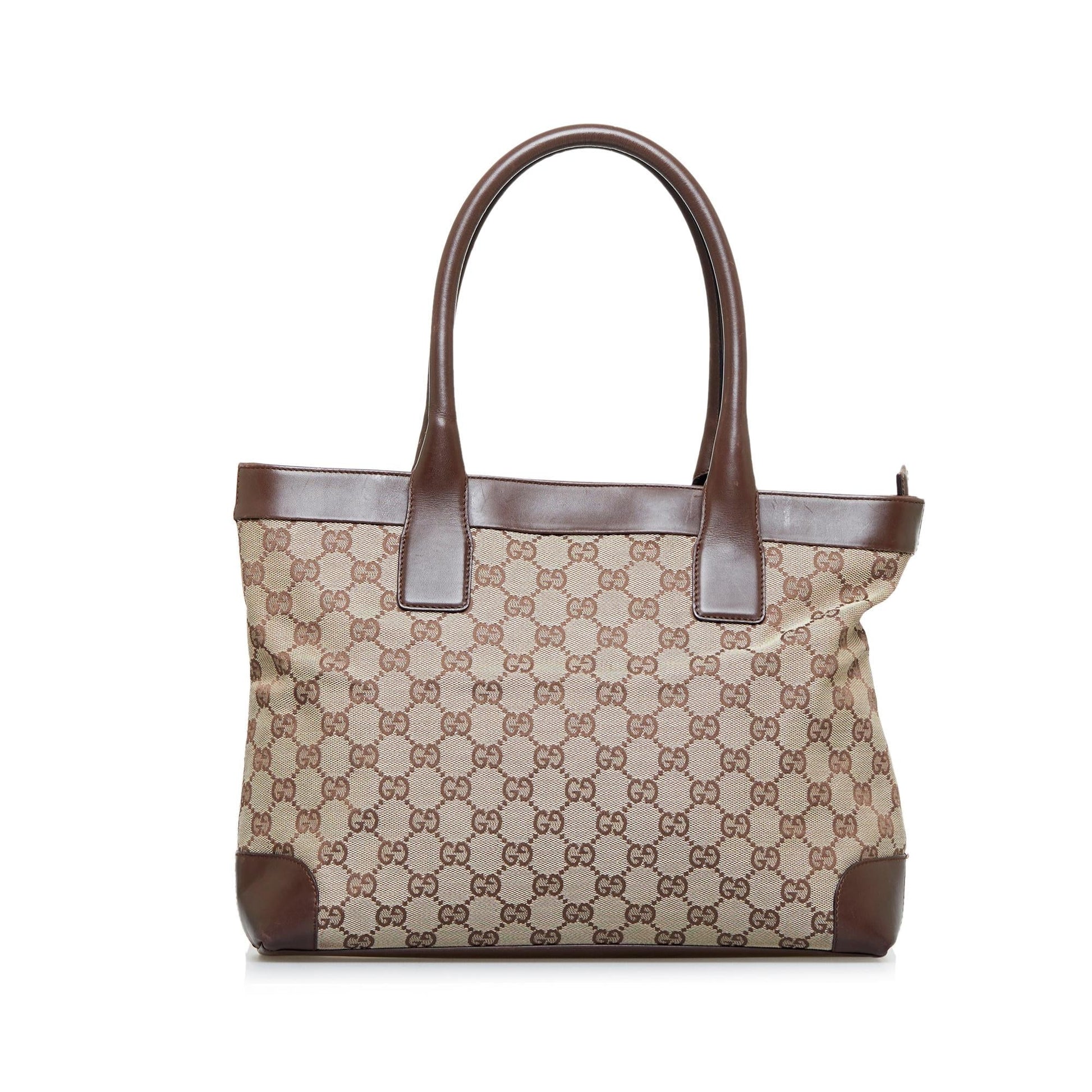 Gucci GG SHG-Qrdclg Canvas Calf Brown Tote Bag