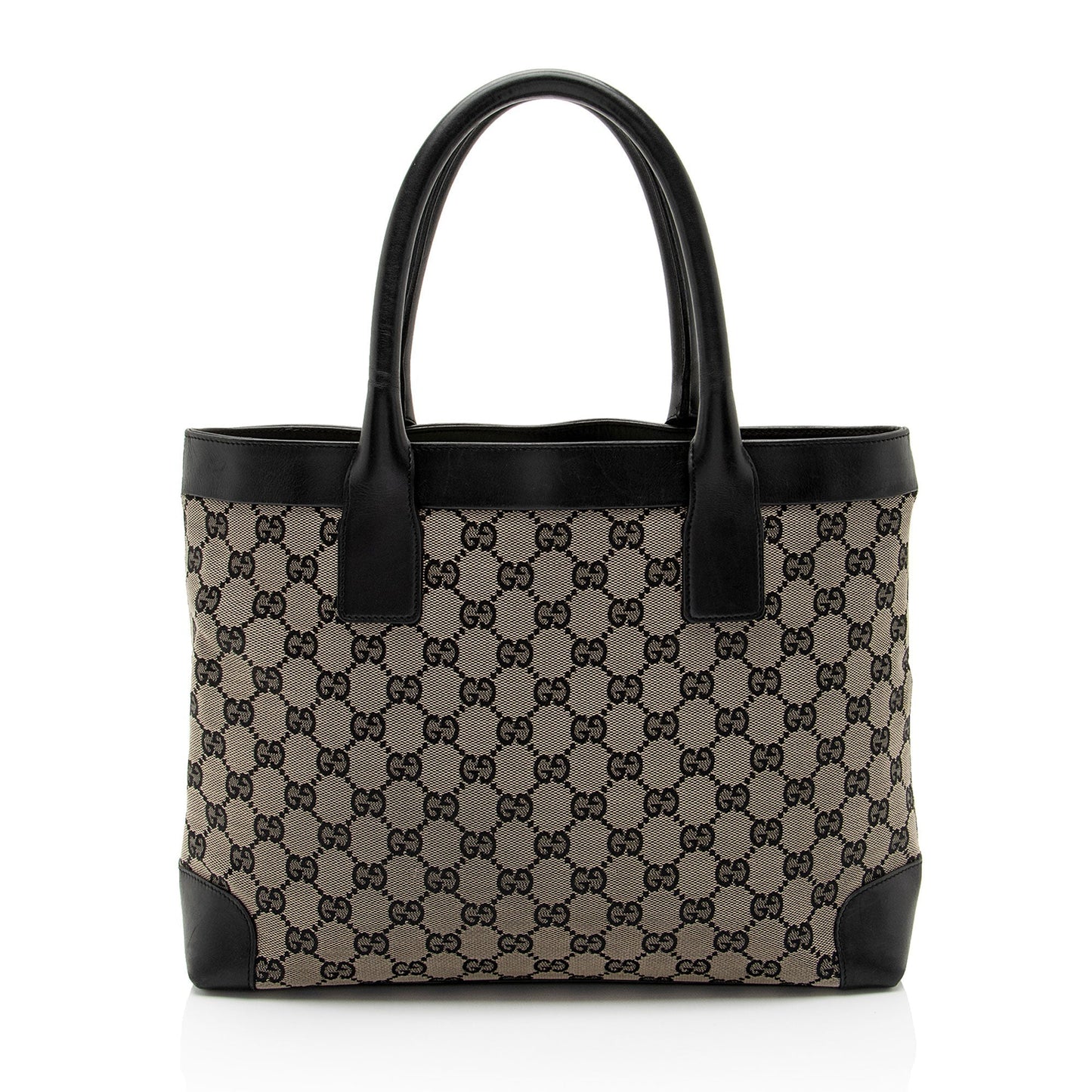 Gucci GG SHF-PZuc5z Leather Canvas Black Beige Tote Bag