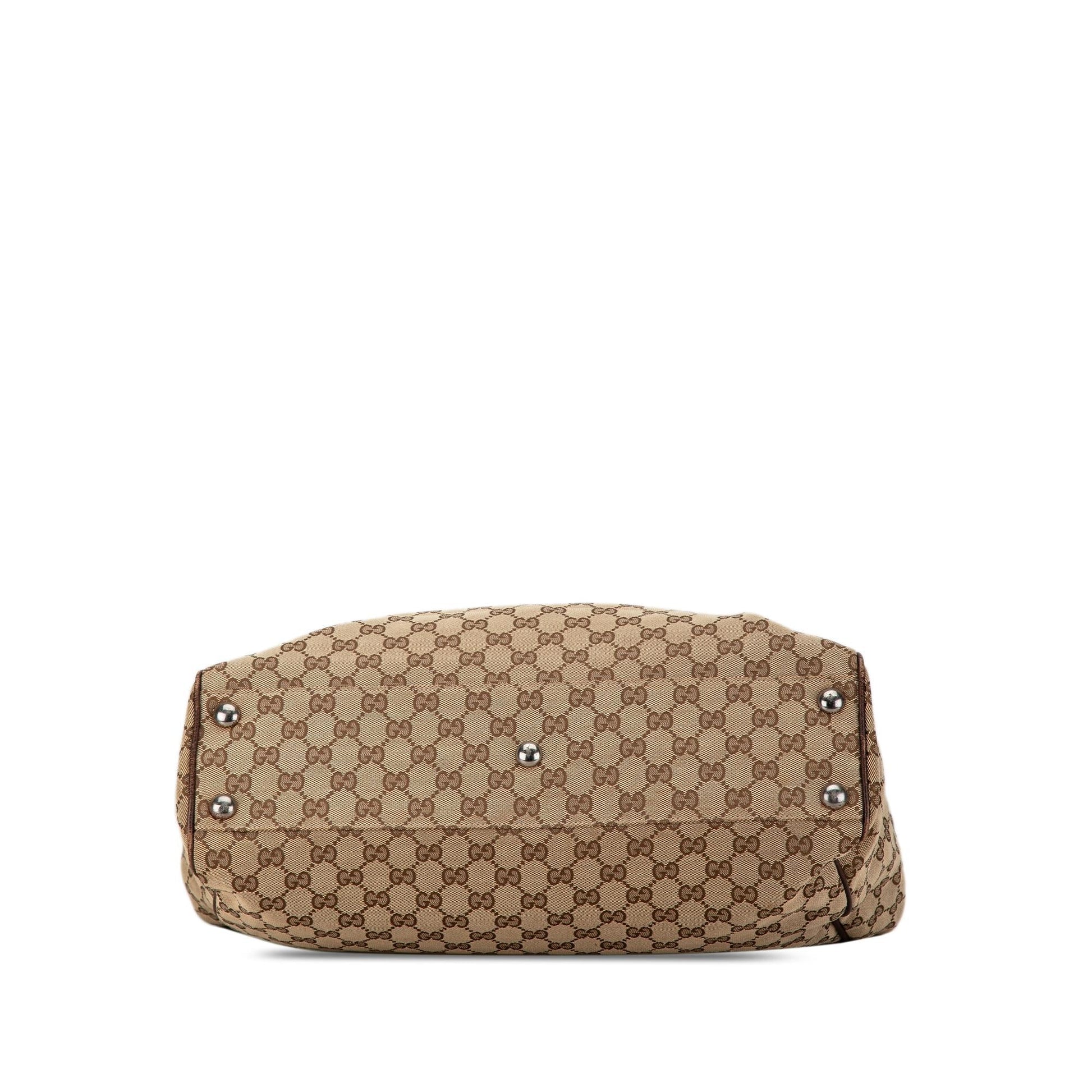 Gucci GG Canvas Calf Brown Tote Bag Shg L34Agy