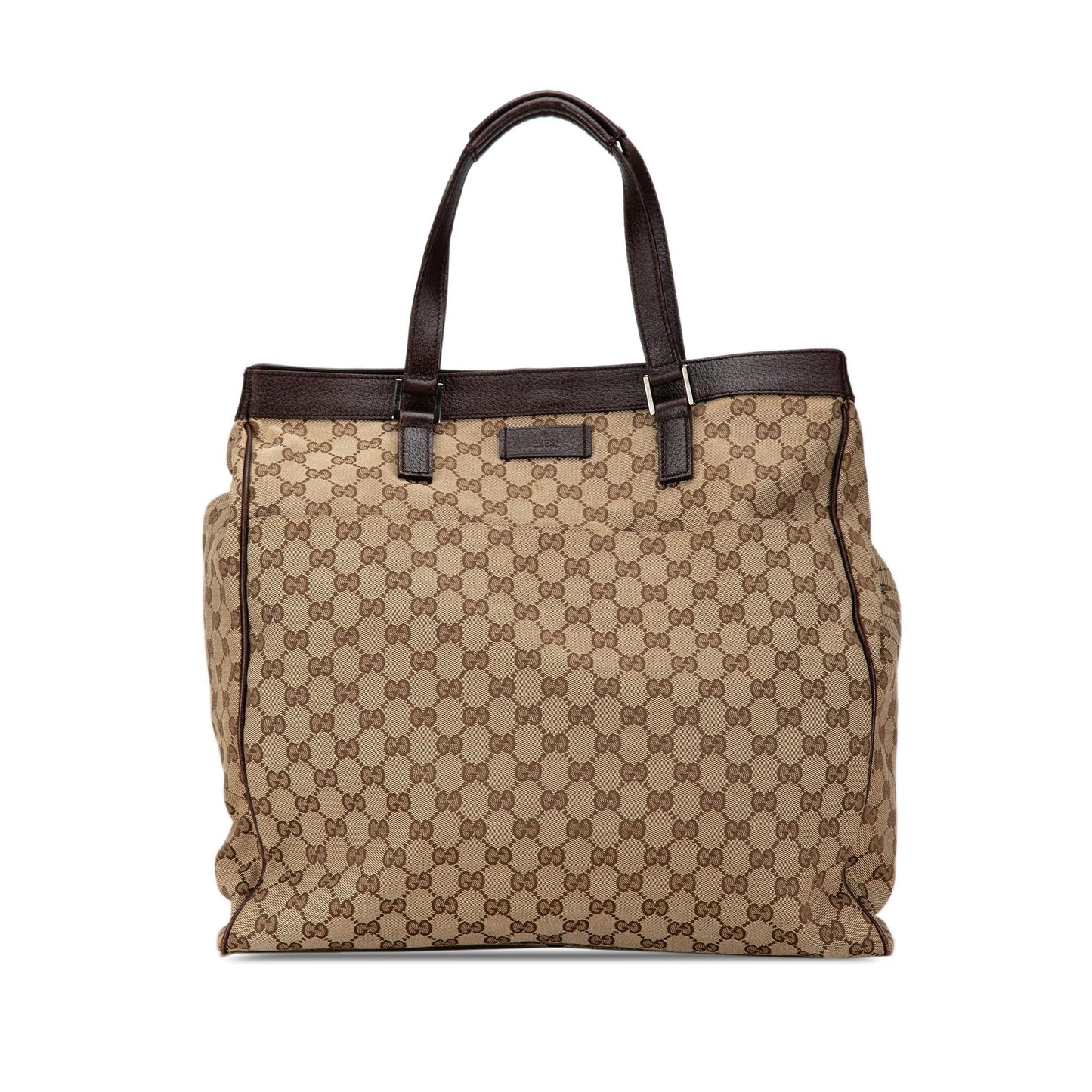 Gucci GG Canvas Calf Brown Tote Bag Shg L34Agy