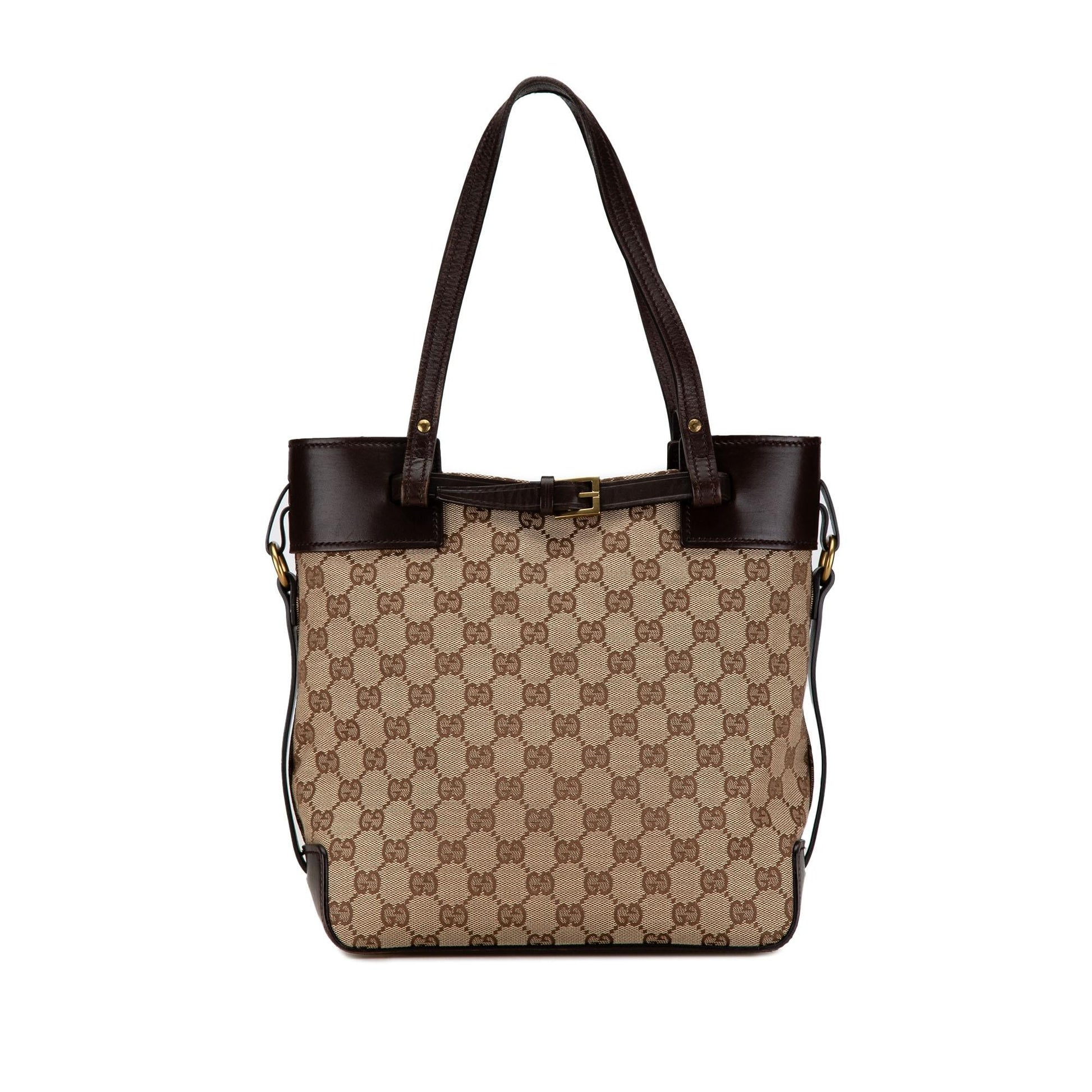 Gucci GG SHG-Y6cl8O Canvas Calf Brown Tote Bag