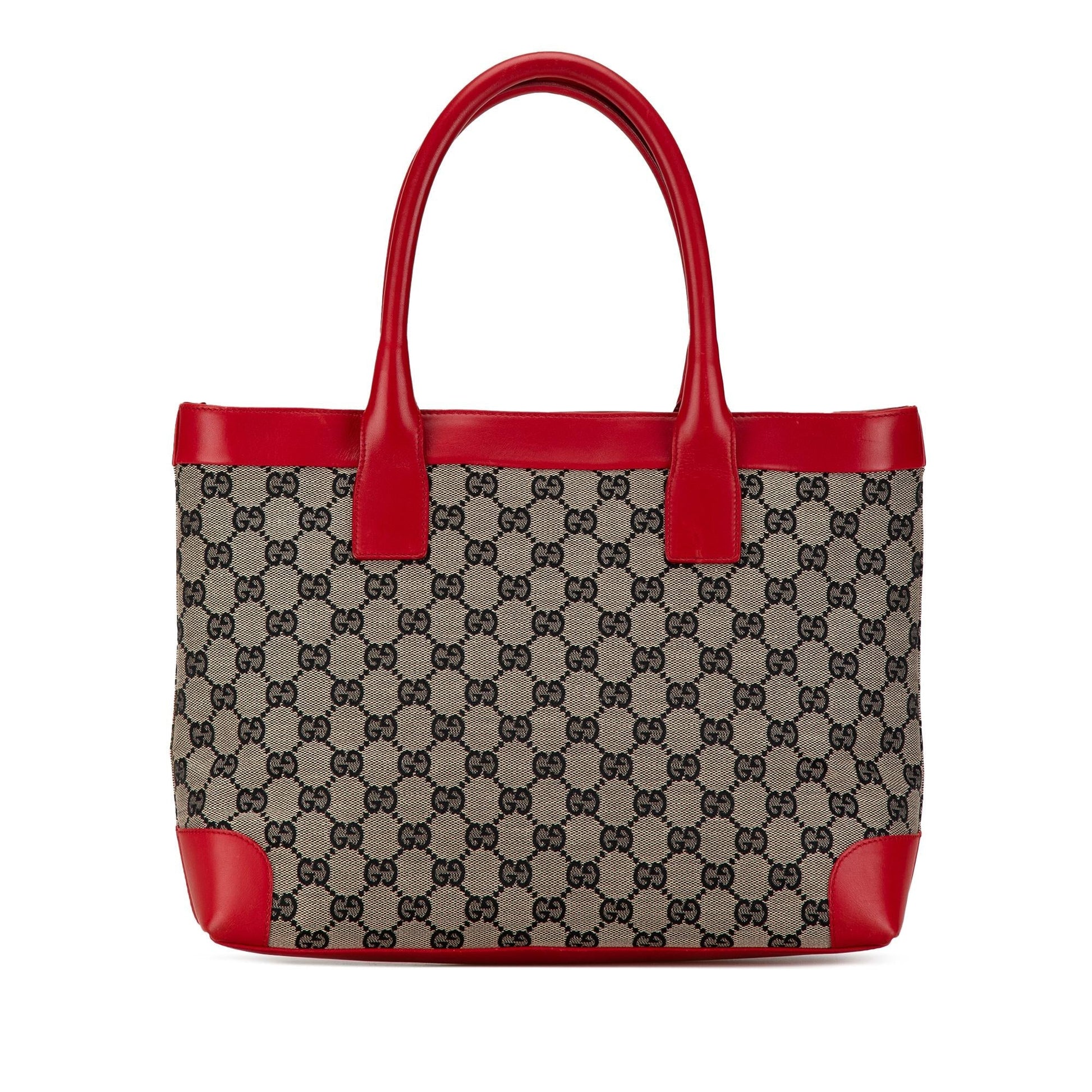 Gucci GG SHG-kbk6ZY Canvas Calf Brown Red Tote Bag