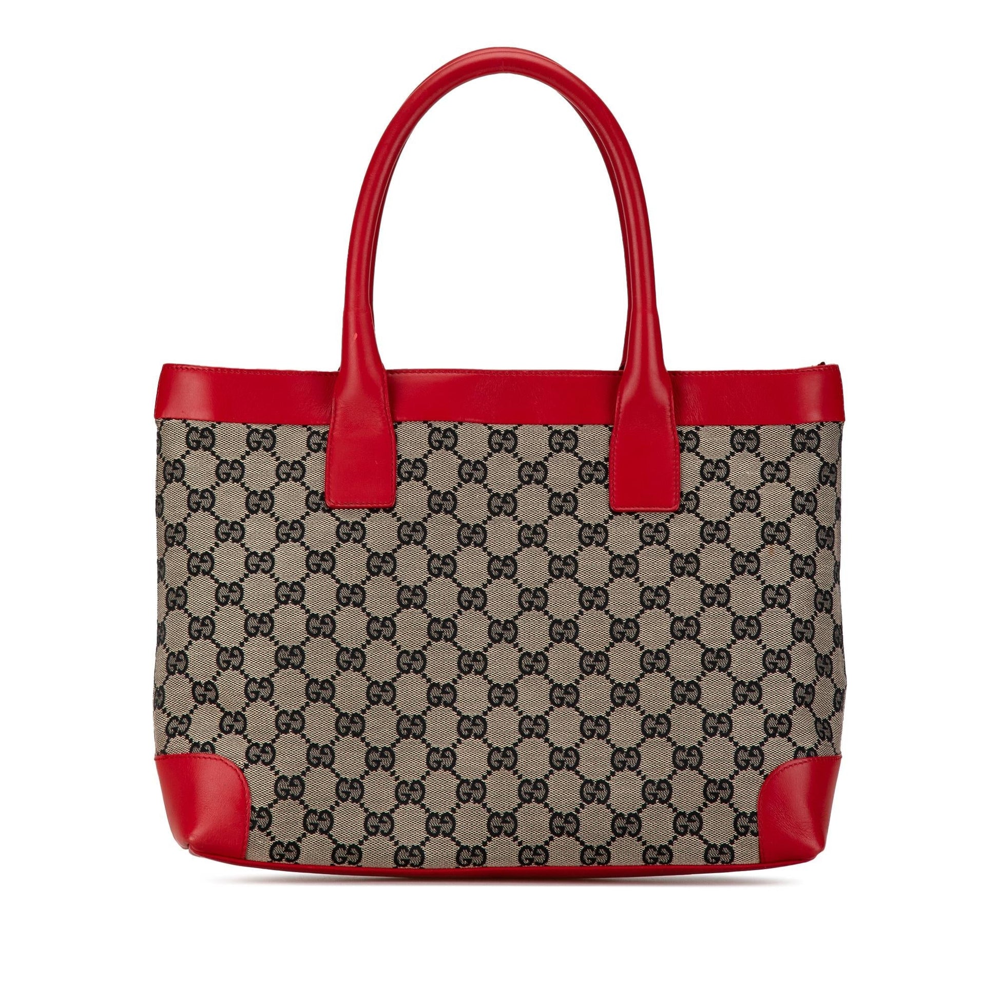 Gucci GG SHG-kbk6ZY Canvas Calf Brown Red Tote Bag