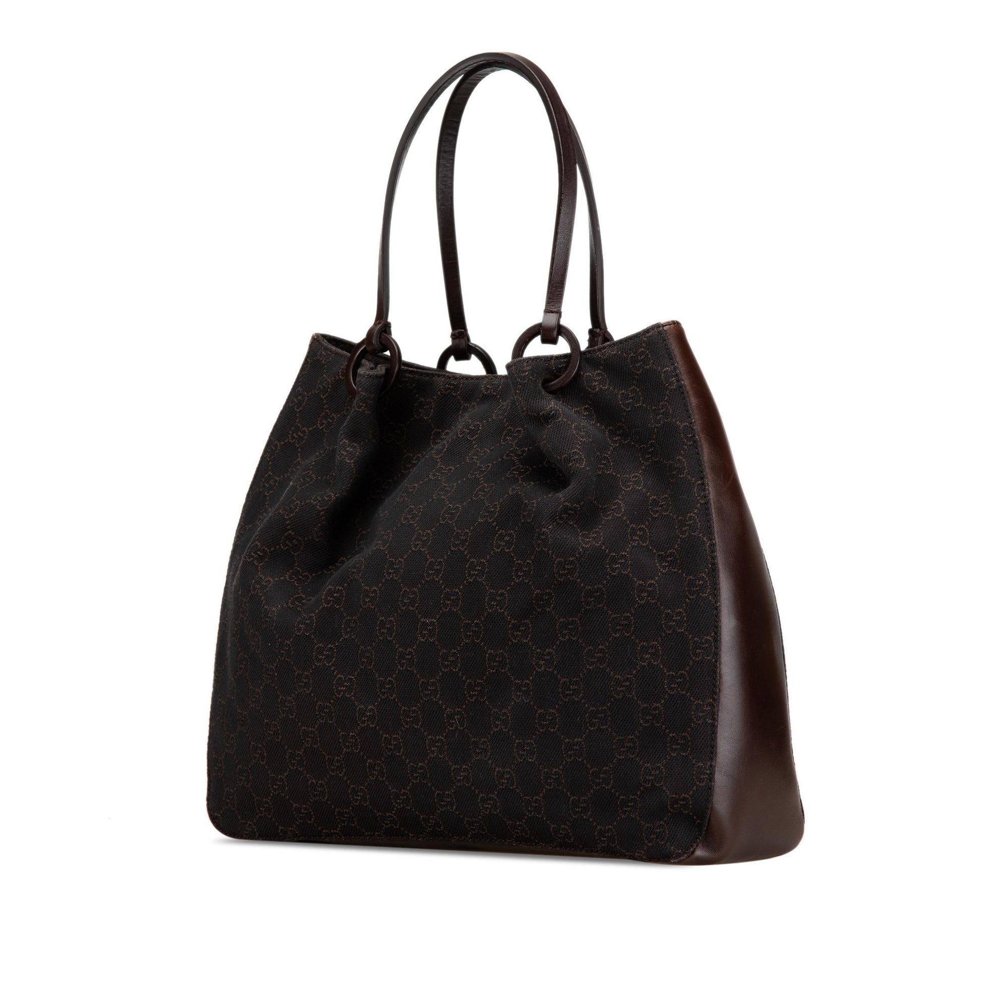 Gucci GG SHG-NAvK56 Canvas Calf Brown Tote Bag