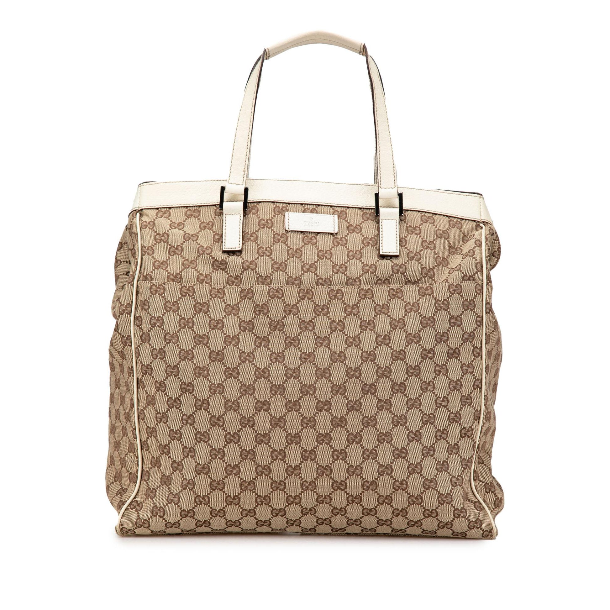 Gucci GG Canvas Calf White Brown Tote Bag