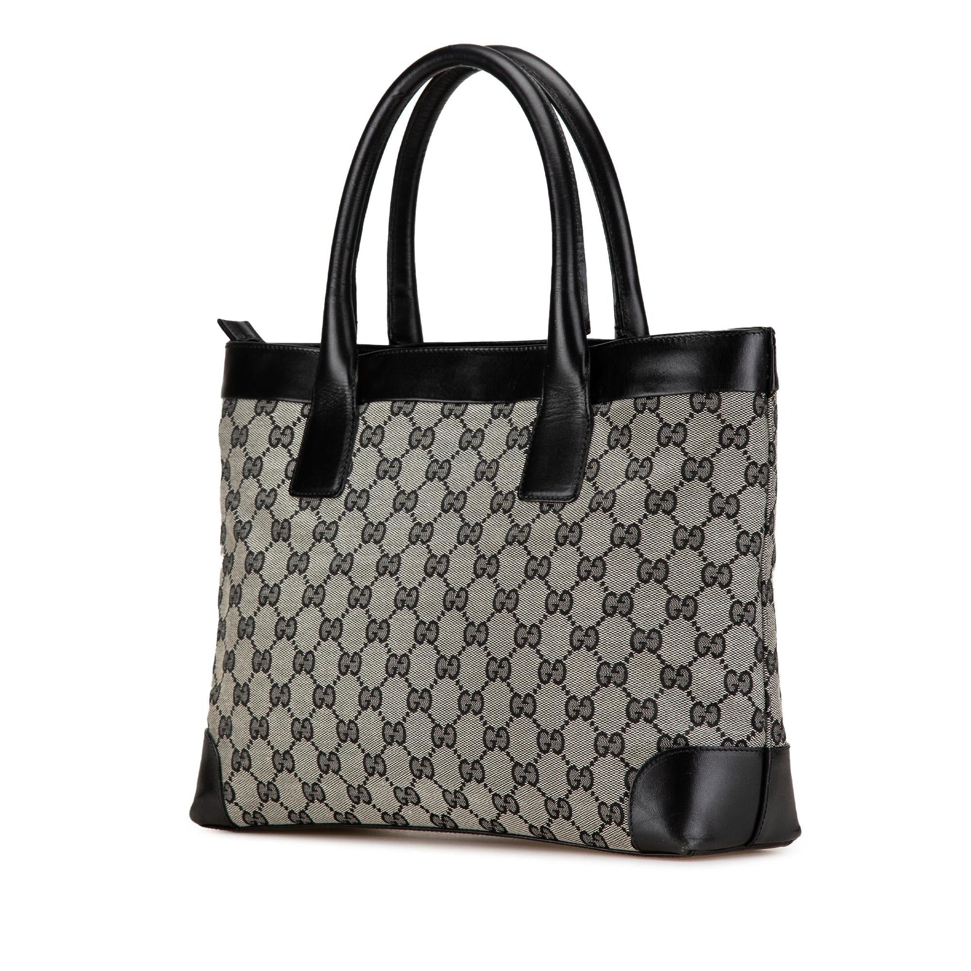 Gucci GG Canvas Calf Black Grey Tote Bag