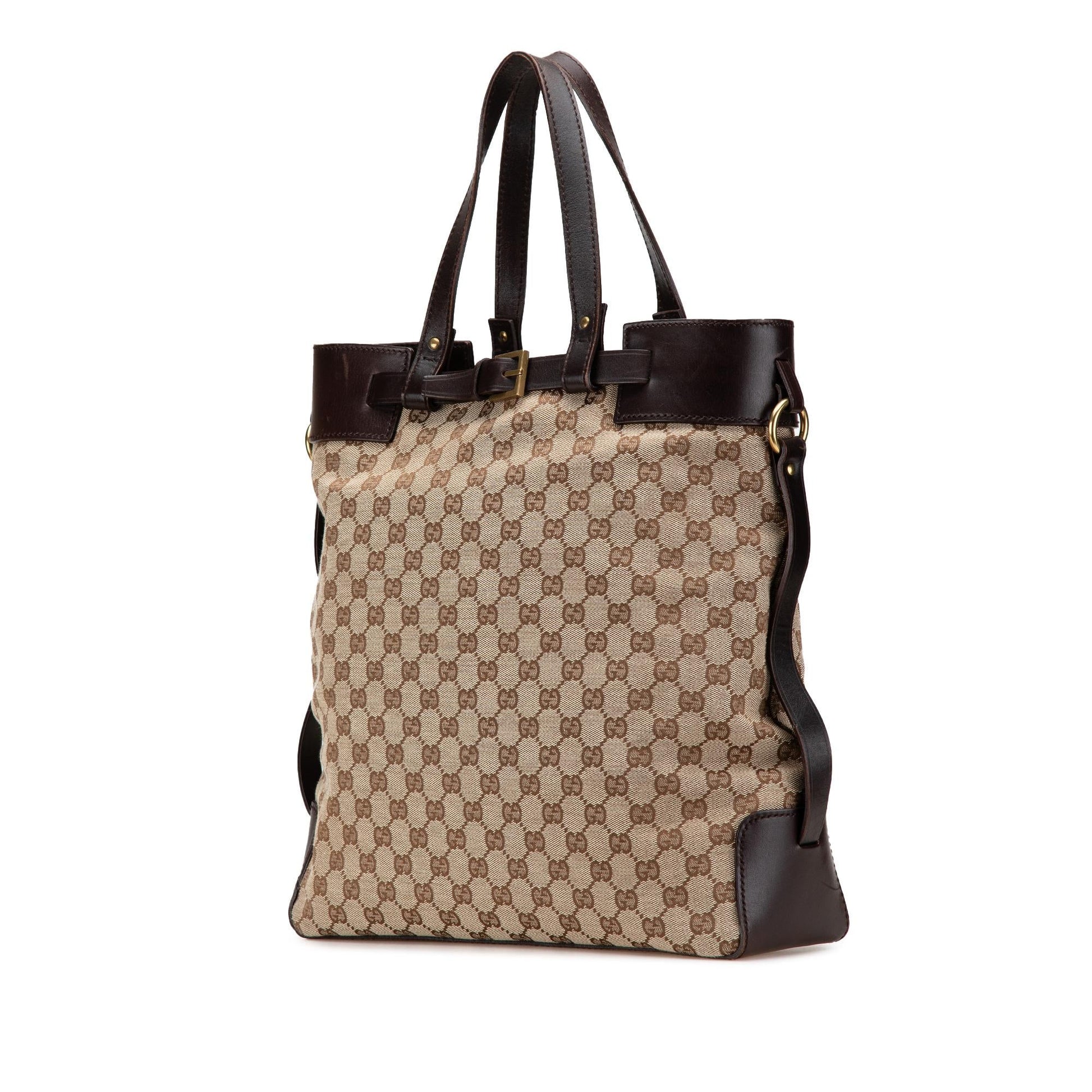 Gucci GG Canvas Calf Brown Tote Bag Tote 5
